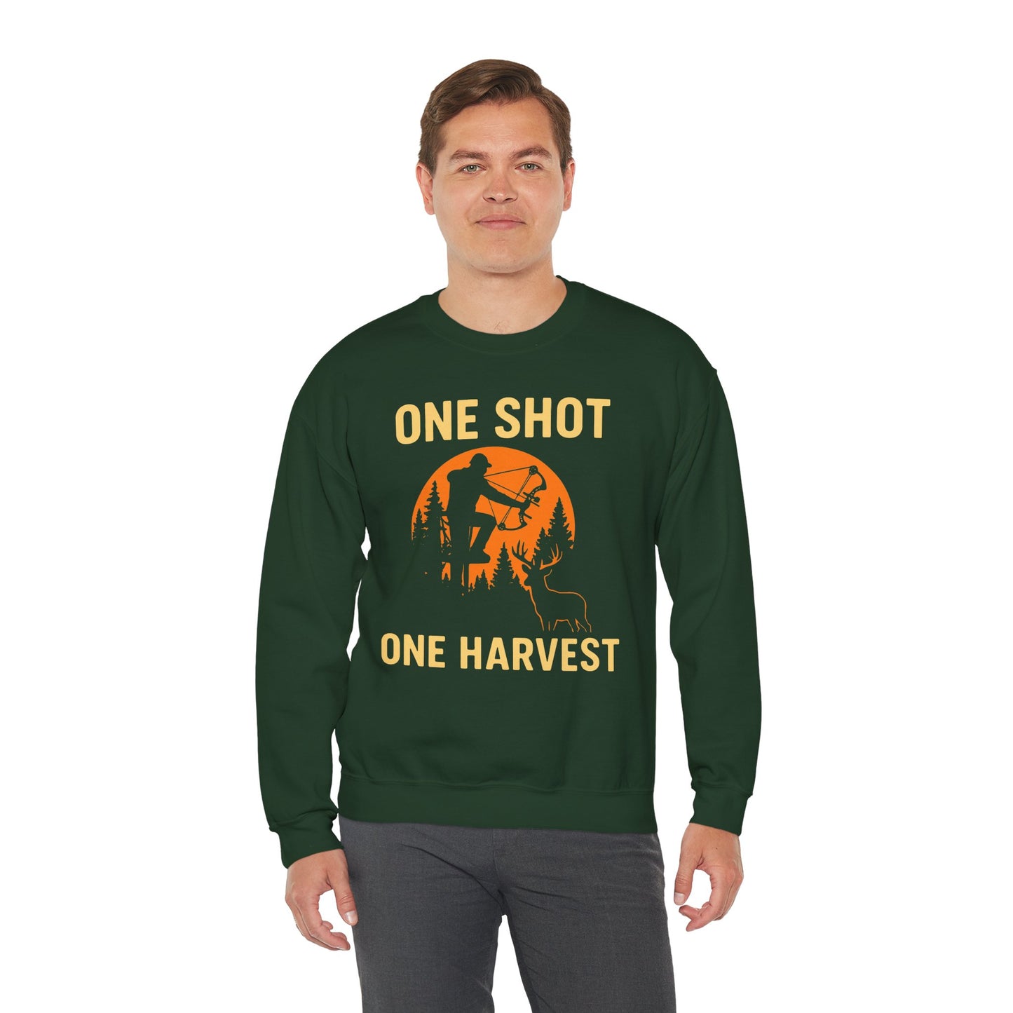 Hunting Crewneck Sweatshirt, One Shot One Harvest Sweatshirt, Gift for Hunters, Outdoor Apparel, Fall Outfit, Harvest Season Sweatshirt