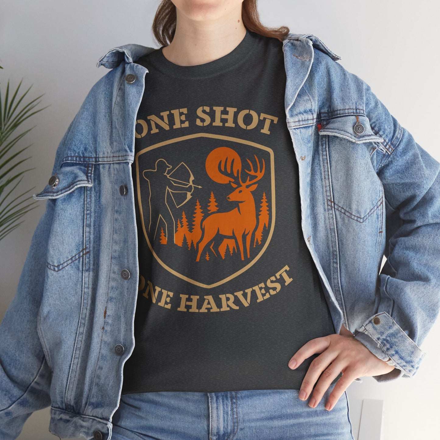 Hunting Tee Shirt, One Shot One Harvest Graphic Shirt, Outdoor Apparel, Gift for Hunters, Casual Wear, Hunting Season T-Shirt