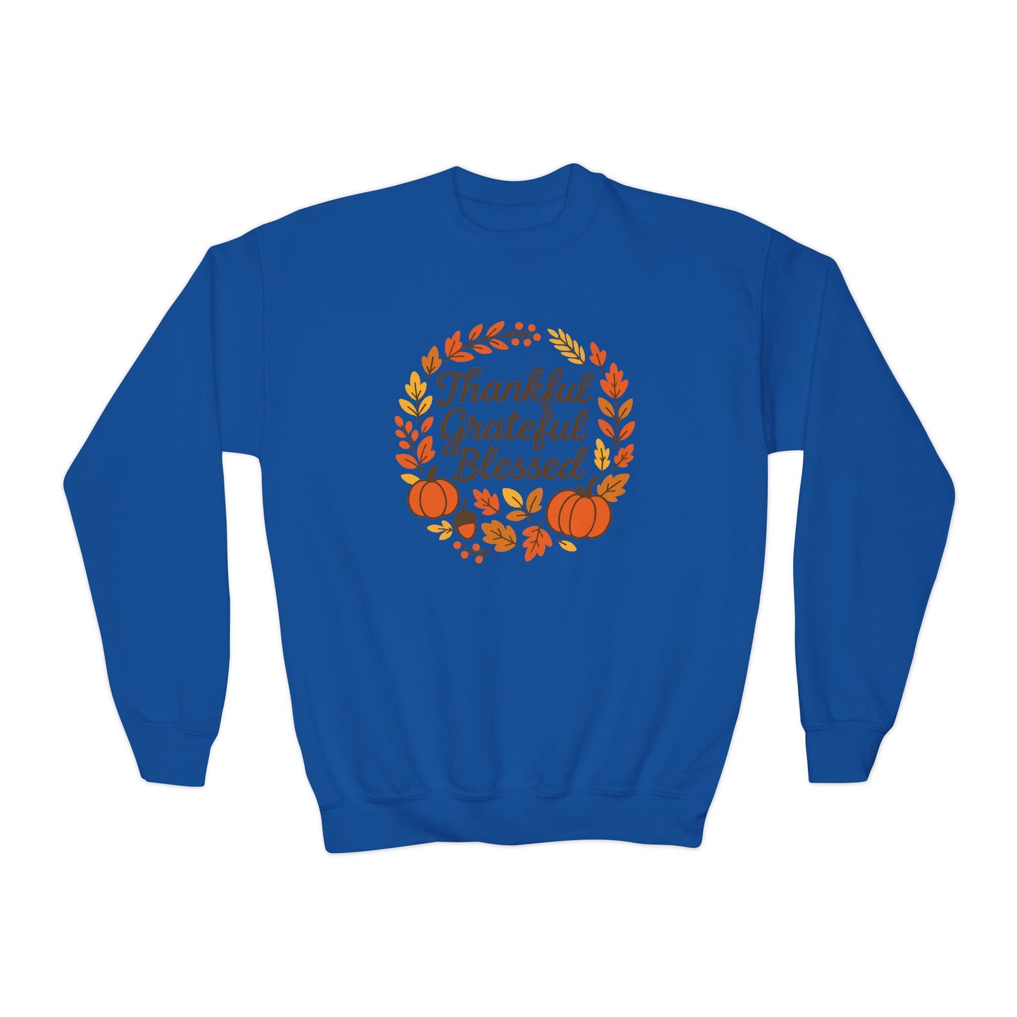 Thankful Grateful Blessed Youth Crewneck Sweatshirt, Fall Sweater, Thanksgiving Gift, Cozy Autumn Apparel, Cute Kids Sweatshirt