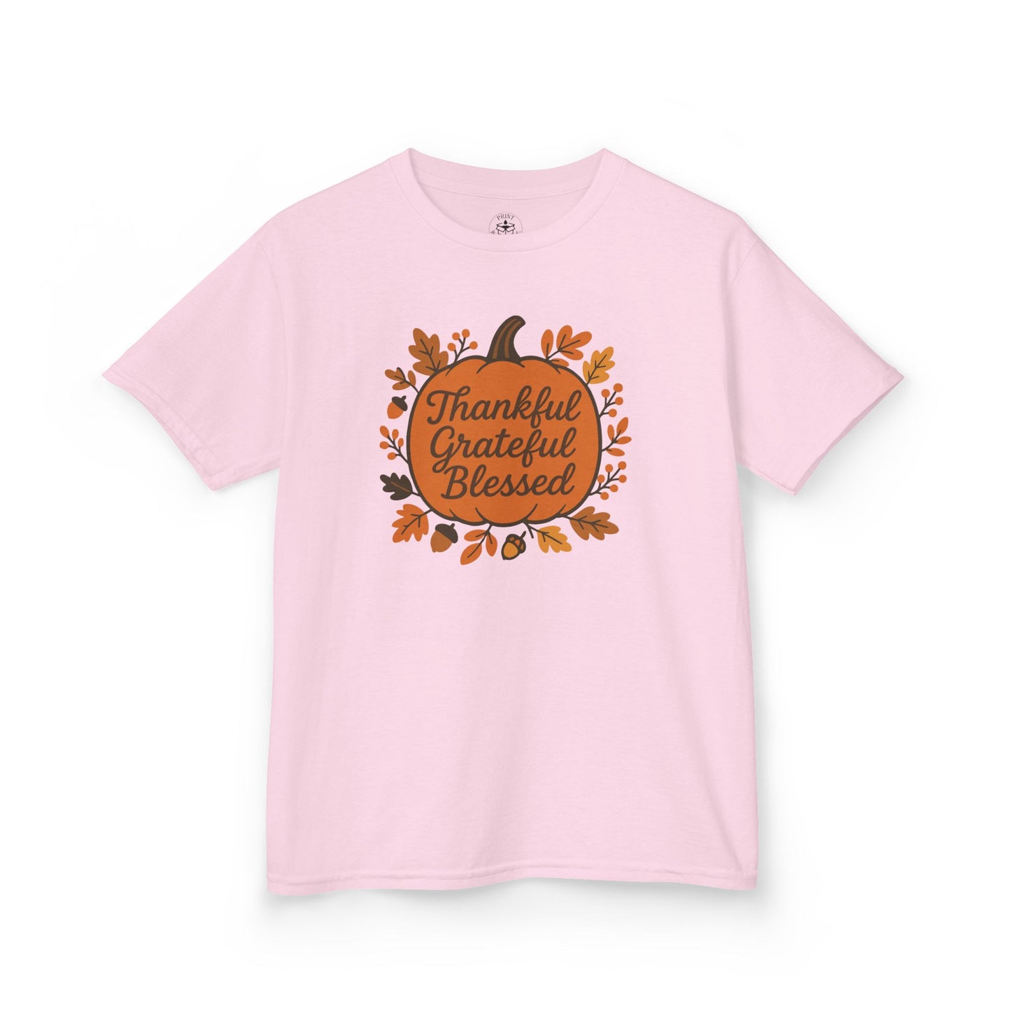 Thankful Grateful Blessed Kids Tee, Fall Shirt, Autumn Outfit, Thanksgiving Gift, Kids Cotton T-Shirt