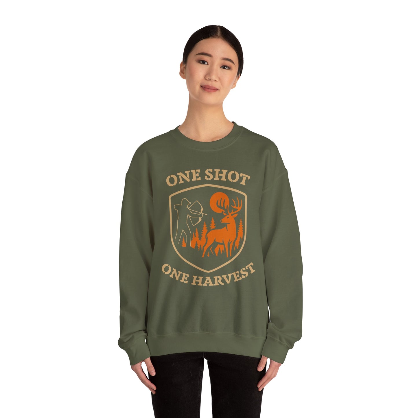 Outdoor Hunting Sweatshirt, Perfect for Hunters, One Shot One Harvest Gift, Cozy Fall Apparel, Classic Crewneck
