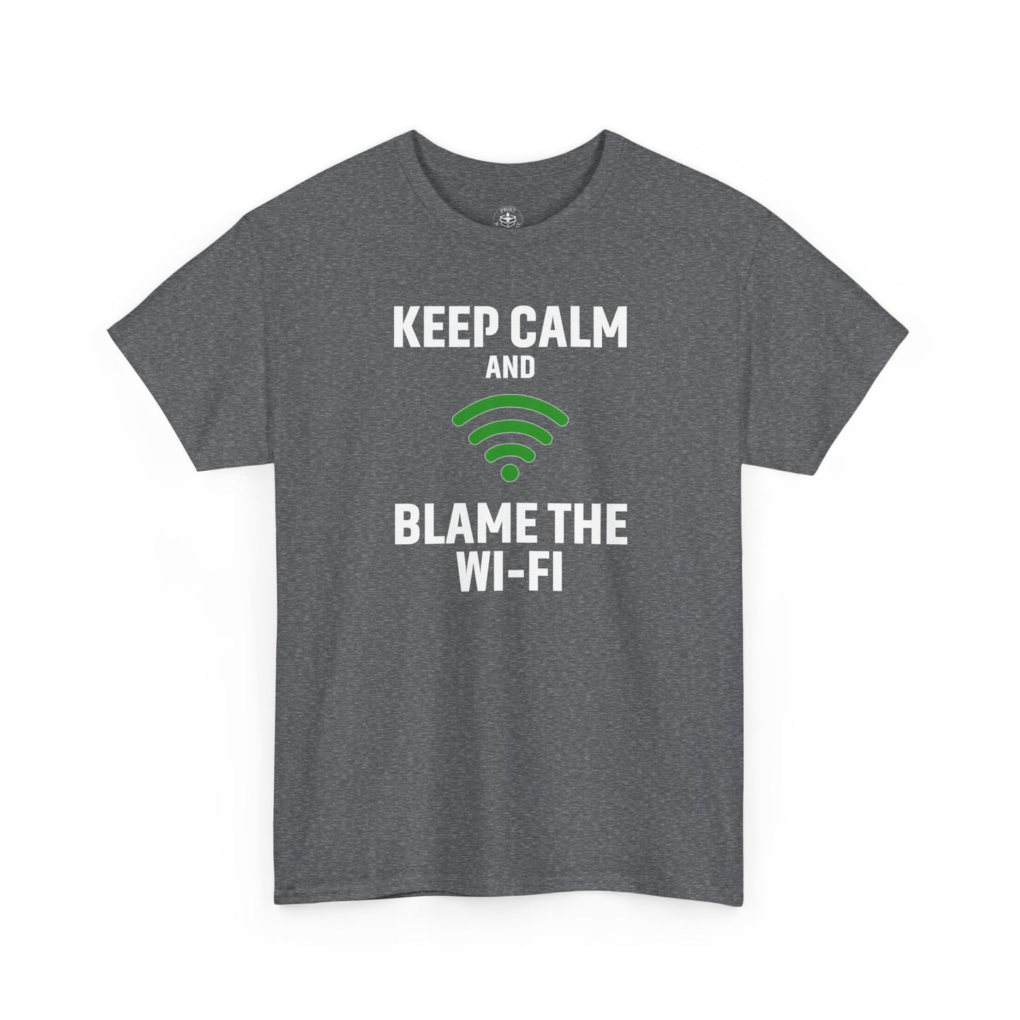 Keep Calm Blame the Wi-Fi Tee, Funny Unisex Heavy Cotton Tee, Perfect for Tech Lovers, Office Gifts, Internet Humor Shirt