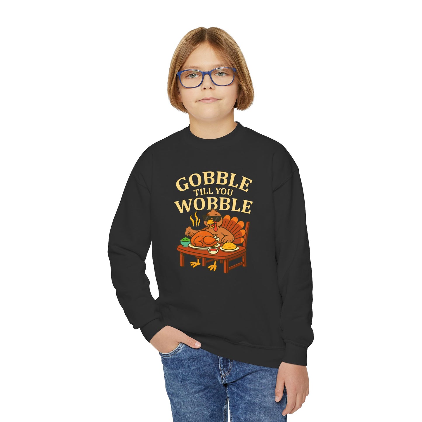 Youth Crewneck Sweatshirt - Gobble Till You Wobble, Thanksgiving Gift, Fall Fashion, Youth Apparel, Cozy Sweater, Holiday Wear