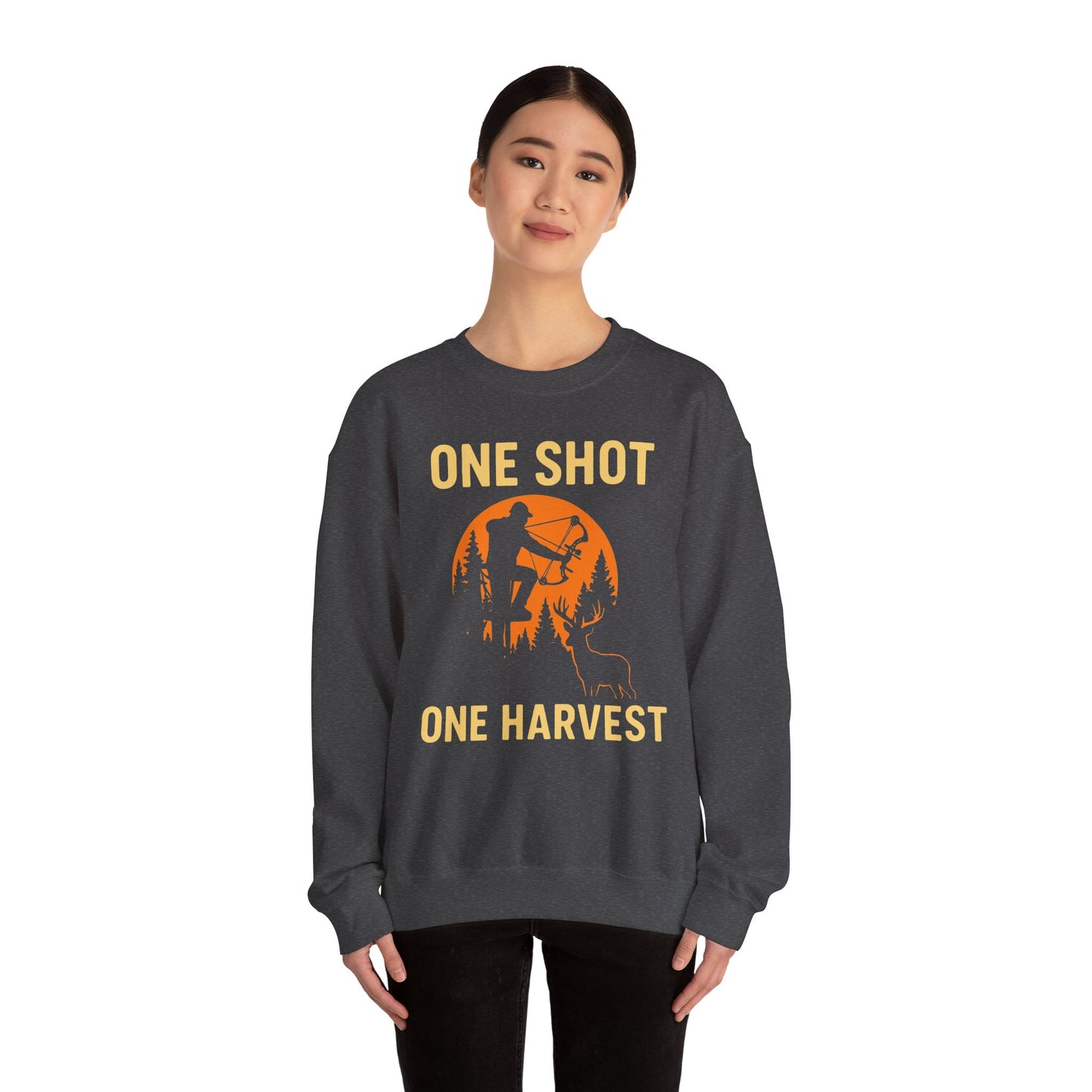 Hunting Crewneck Sweatshirt, One Shot One Harvest Sweatshirt, Gift for Hunters, Outdoor Apparel, Fall Outfit, Harvest Season Sweatshirt