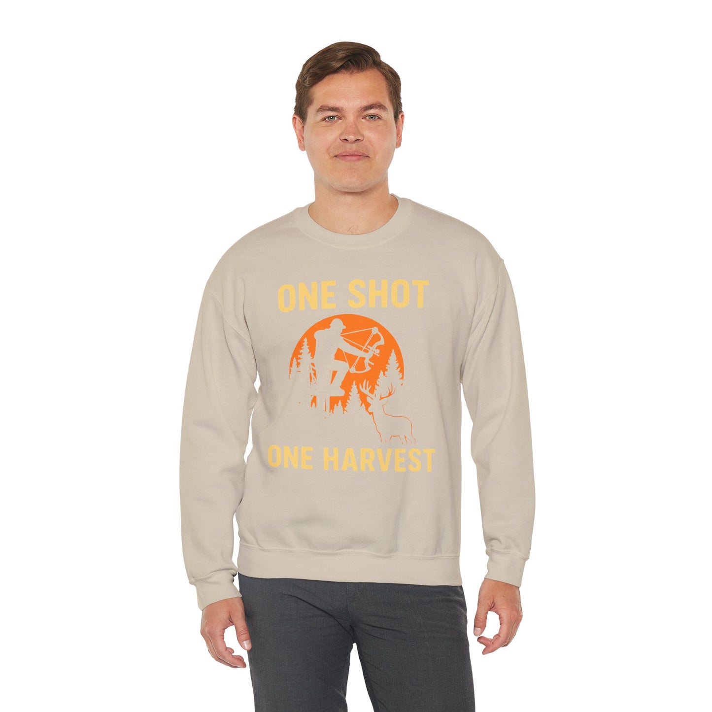 Hunting Crewneck Sweatshirt, One Shot One Harvest Sweatshirt, Gift for Hunters, Outdoor Apparel, Fall Outfit, Harvest Season Sweatshirt