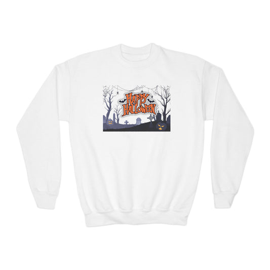 Happy Halloween Youth Crewneck Sweatshirt, Kids Halloween Sweatshirt, Fall Fashion, Trick or Treat, Halloween Costume, Ghostly Vibe