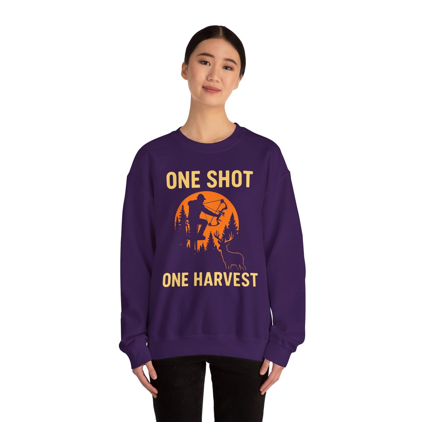 Hunting Crewneck Sweatshirt, One Shot One Harvest Sweatshirt, Gift for Hunters, Outdoor Apparel, Fall Outfit, Harvest Season Sweatshirt