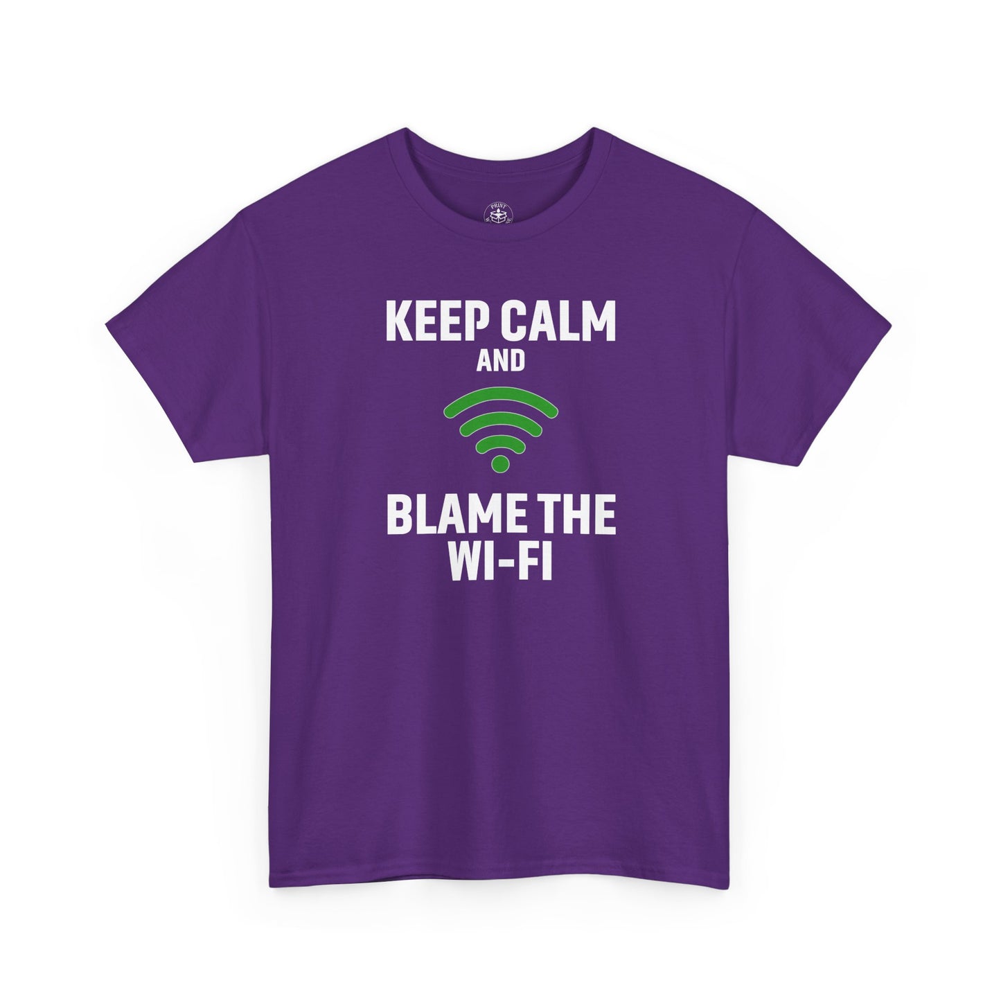 Keep Calm Blame the Wi-Fi Tee, Funny Unisex Heavy Cotton Tee, Perfect for Tech Lovers, Office Gifts, Internet Humor Shirt