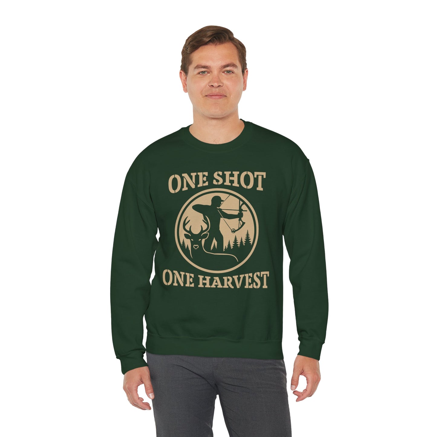 Rustic Hunter's Sweatshirt | One Shot One Harvest | Cozy Crewneck for Outdoor Lovers, Gift for Hunters, Fall Apparel, Nature Lover's Gift
