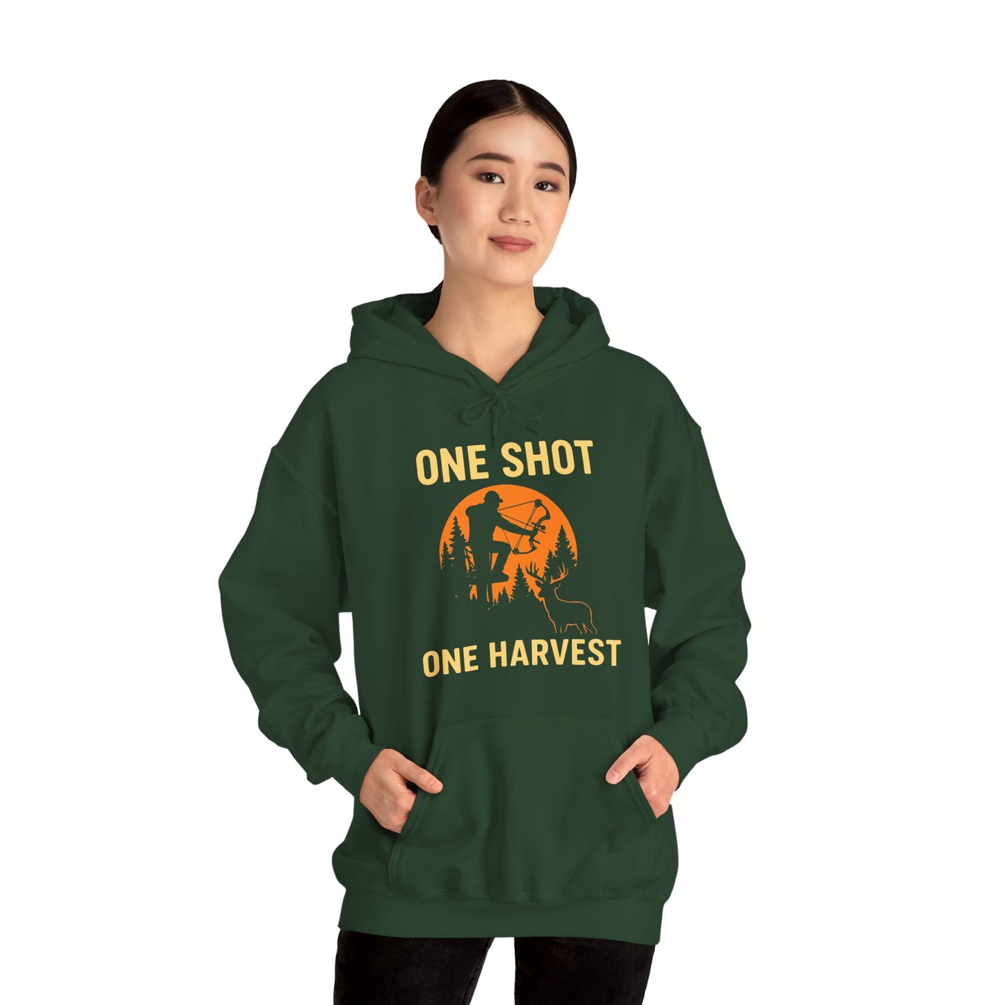 Hunting Theme Unisex Hoodie, One Shot One Harvest, Fall Apparel, Outdoor Gear, Gift for Hunters, Cozy Hoodie
