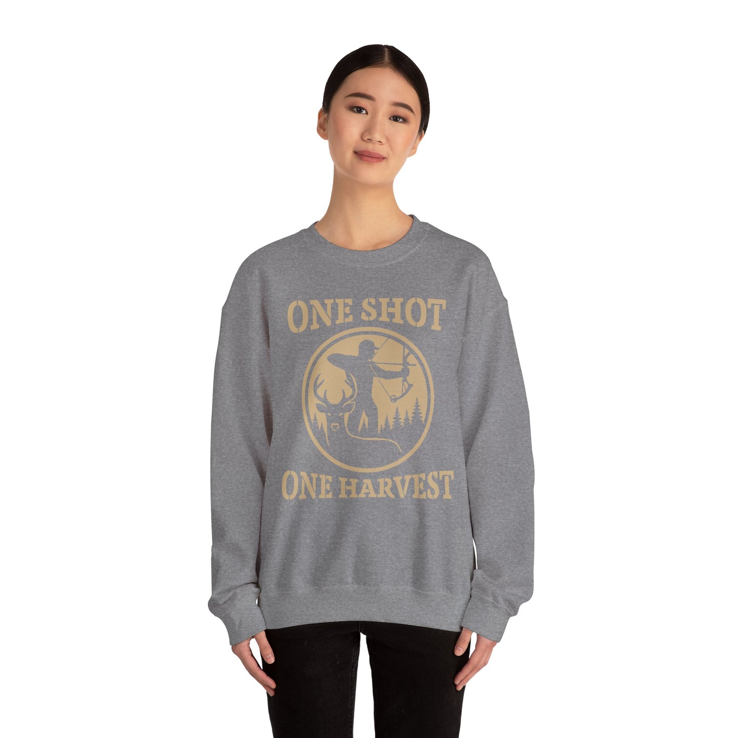 Rustic Hunter's Sweatshirt | One Shot One Harvest | Cozy Crewneck for Outdoor Lovers, Gift for Hunters, Fall Apparel, Nature Lover's Gift