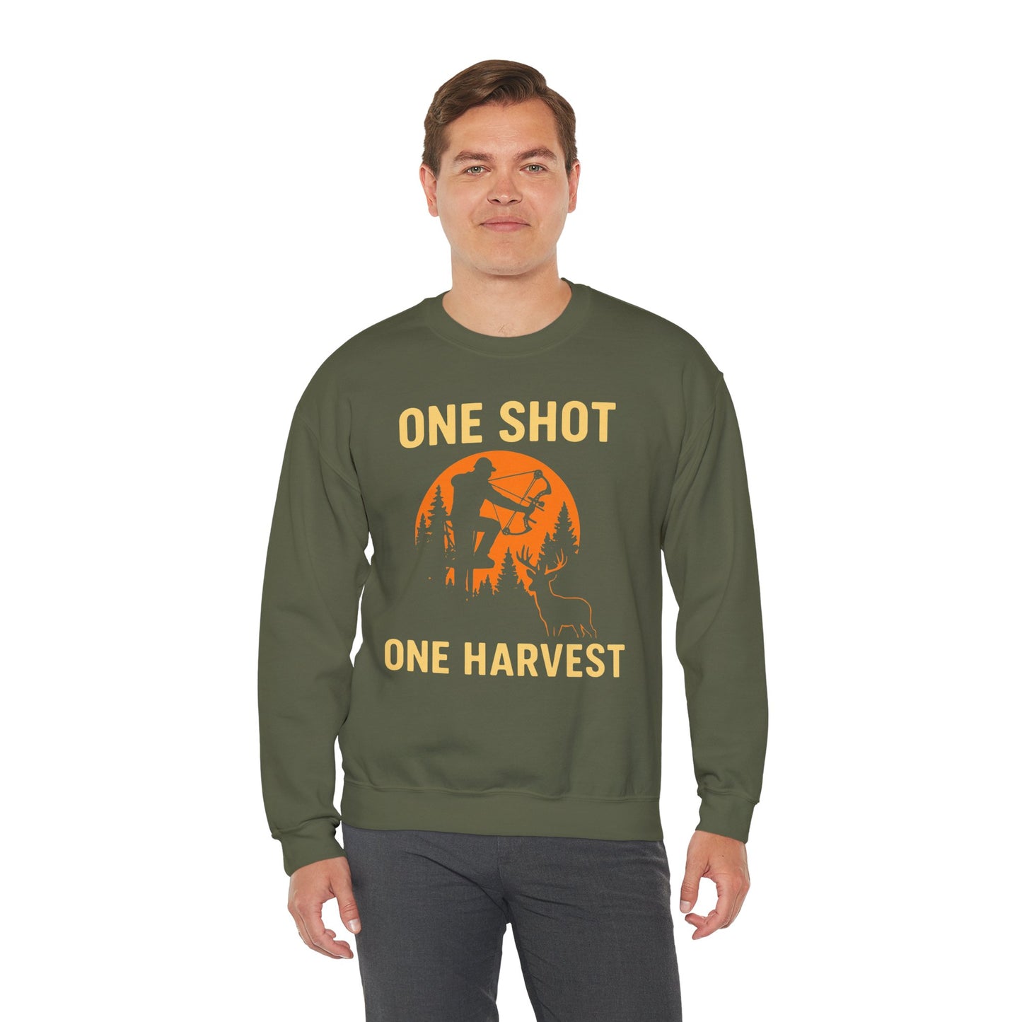 Hunting Crewneck Sweatshirt, One Shot One Harvest Sweatshirt, Gift for Hunters, Outdoor Apparel, Fall Outfit, Harvest Season Sweatshirt