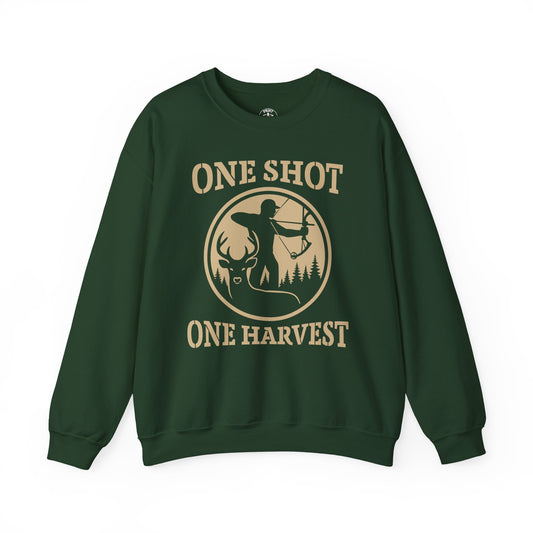 Rustic Hunter's Sweatshirt | One Shot One Harvest | Cozy Crewneck for Outdoor Lovers, Gift for Hunters, Fall Apparel, Nature Lover's Gift