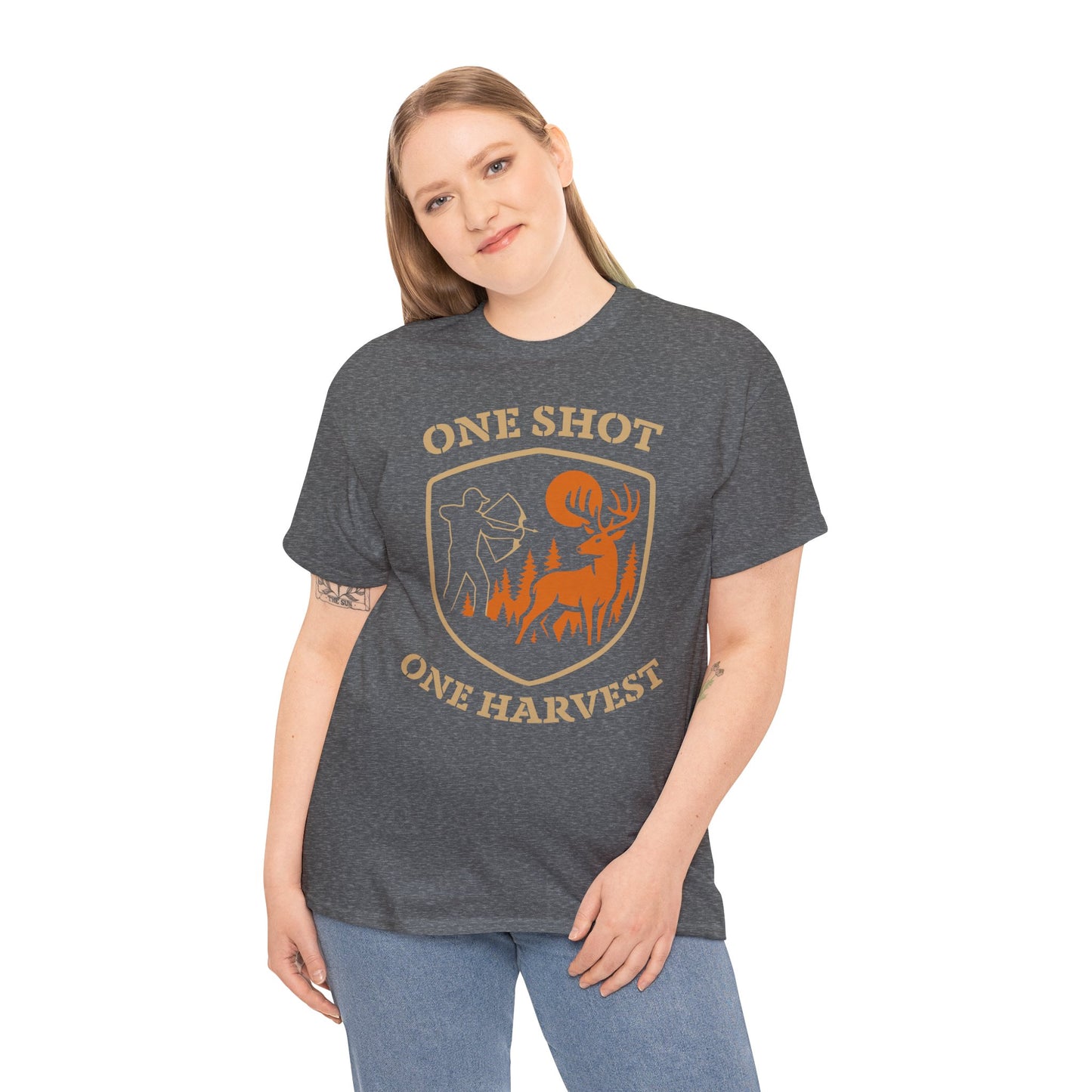 Hunting Tee Shirt, One Shot One Harvest Graphic Shirt, Outdoor Apparel, Gift for Hunters, Casual Wear, Hunting Season T-Shirt