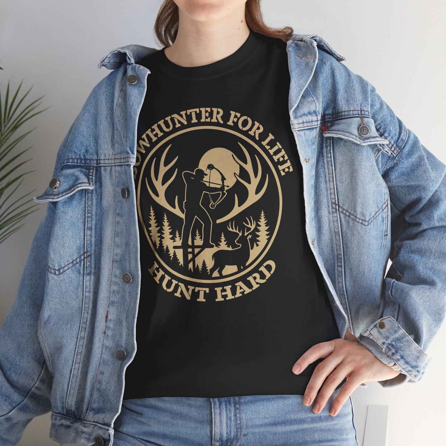 Unisex Heavy Cotton Tee featuring 'Bowhunter for Life - Hunt Hard' Graphic, Perfect for Hunters, Outdoor Enthusiasts