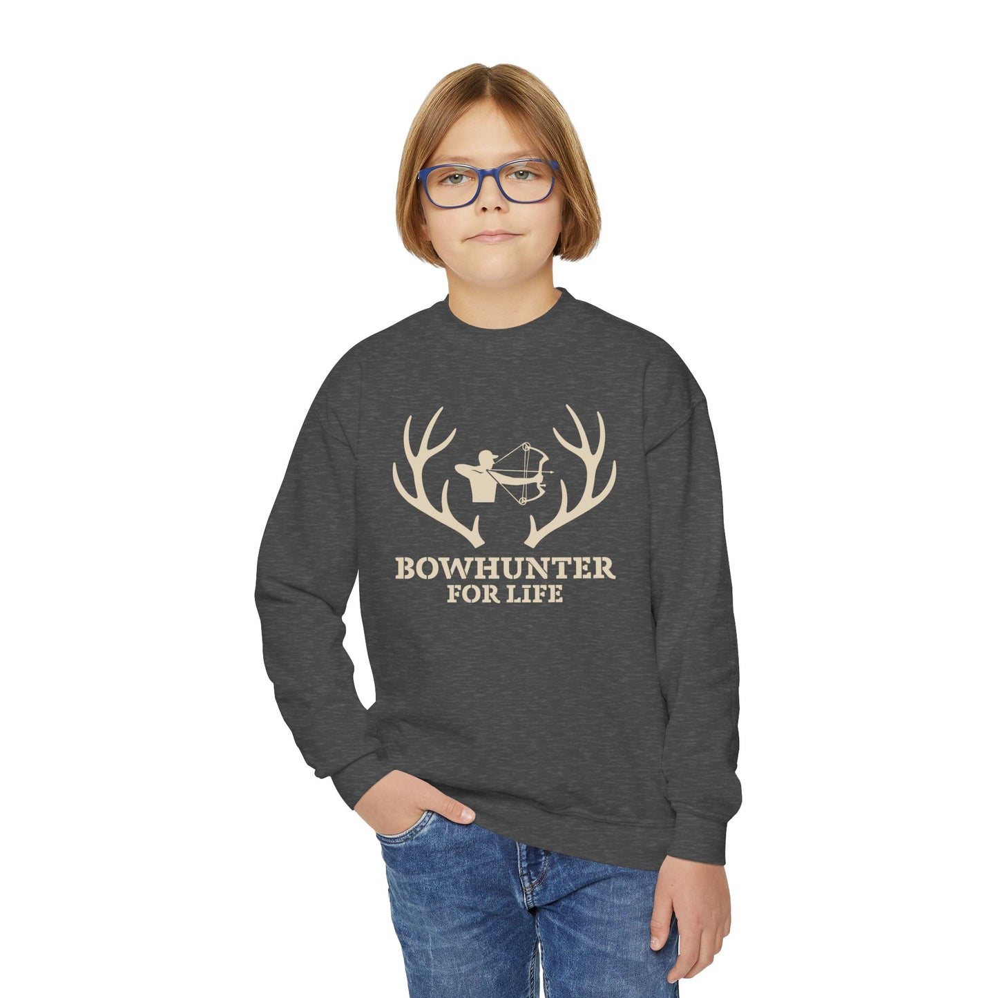 Bowhunter for Life Youth Crewneck Sweatshirt, Hunting Gift, Kids Sweatshirt, Outdoor Apparel, Archery Design, Youth Hoodie