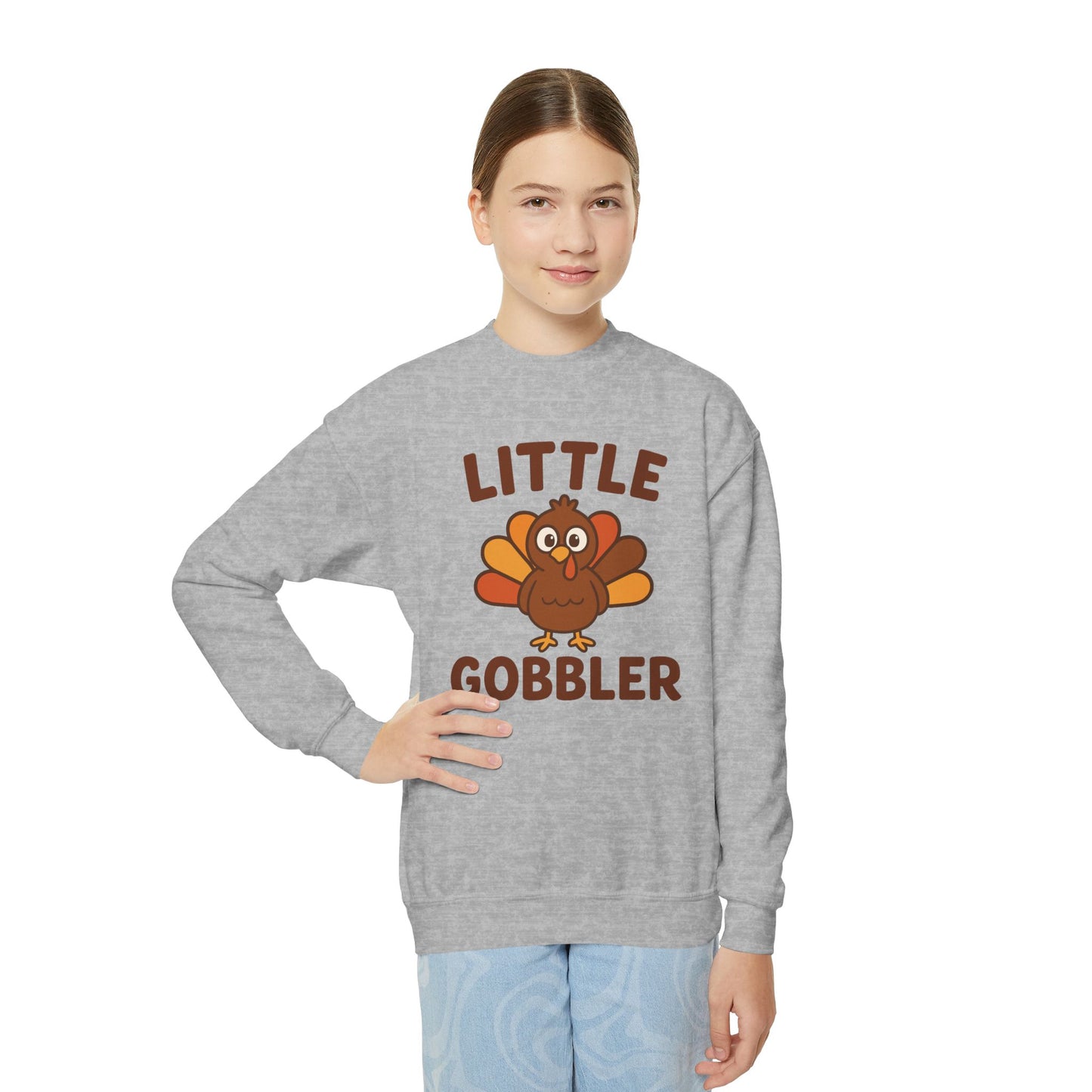 Youth Little Gobbler Crewneck Sweatshirt for Thanksgiving, Cute Holiday Gift for Kids, Thanksgiving Sweater, Kids Fall Fashion