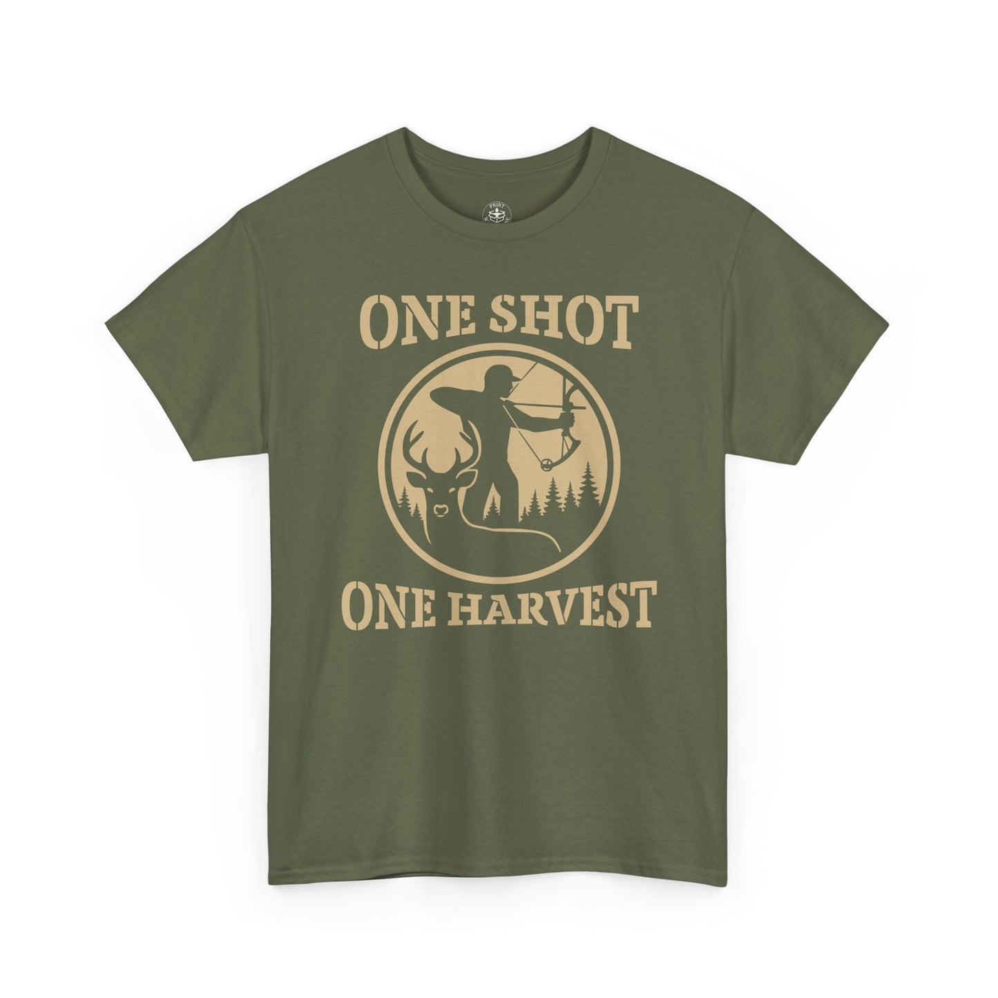 Hunting Tee, One Shot One Harvest Unisex Heavy Cotton Shirt, Outdoor Adventure Wear, Gift for Hunters, Camping Apparel, Fall Sportswear