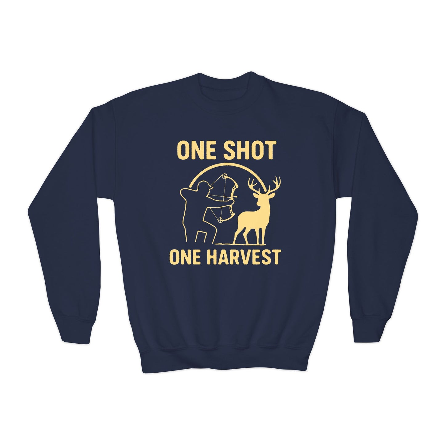 Youth Hunting Sweatshirt - One Shot One Harvest, Kids Outdoor Apparel, Fall Season Gift, Youth Crewneck Pullover, Birthday Gift