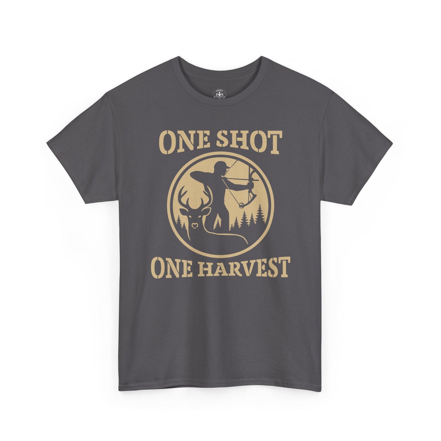 Hunting Tee, One Shot One Harvest Unisex Heavy Cotton Shirt, Outdoor Adventure Wear, Gift for Hunters, Camping Apparel, Fall Sportswear