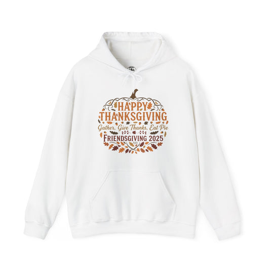 Happy Thanksgiving Friendsgiving 2025 Unisex Hoodie | Cozy Fall Sweatshirt, Autumn Gift, Family Gathering Apparel
