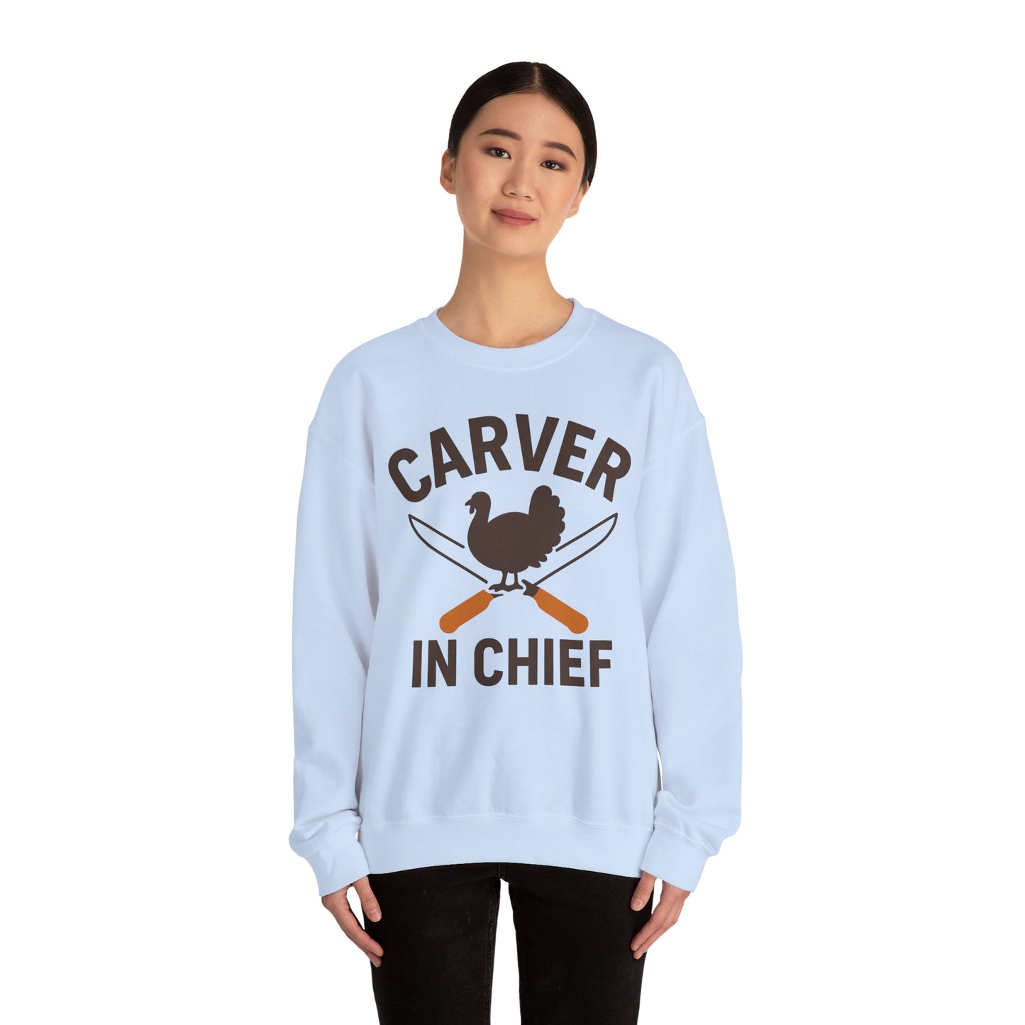Thanksgiving Carver in Chief Sweatshirt, Funny Thanksgiving Gift, Unisex Crewneck, Holiday Apparel, Family Gathering Outfit