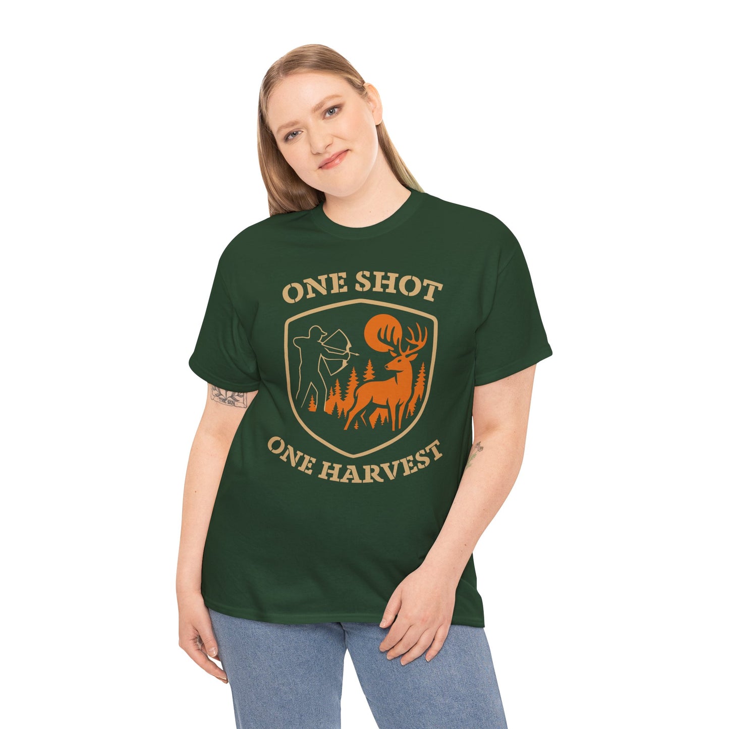 Hunting Tee Shirt, One Shot One Harvest Graphic Shirt, Outdoor Apparel, Gift for Hunters, Casual Wear, Hunting Season T-Shirt