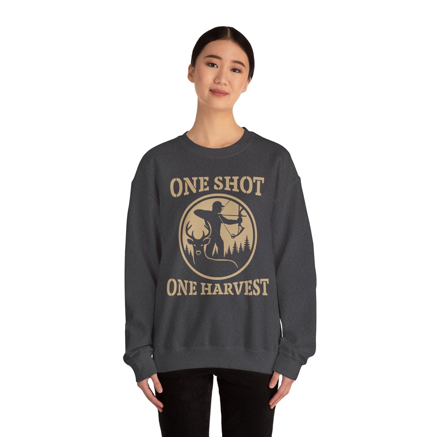 Rustic Hunter's Sweatshirt | One Shot One Harvest | Cozy Crewneck for Outdoor Lovers, Gift for Hunters, Fall Apparel, Nature Lover's Gift