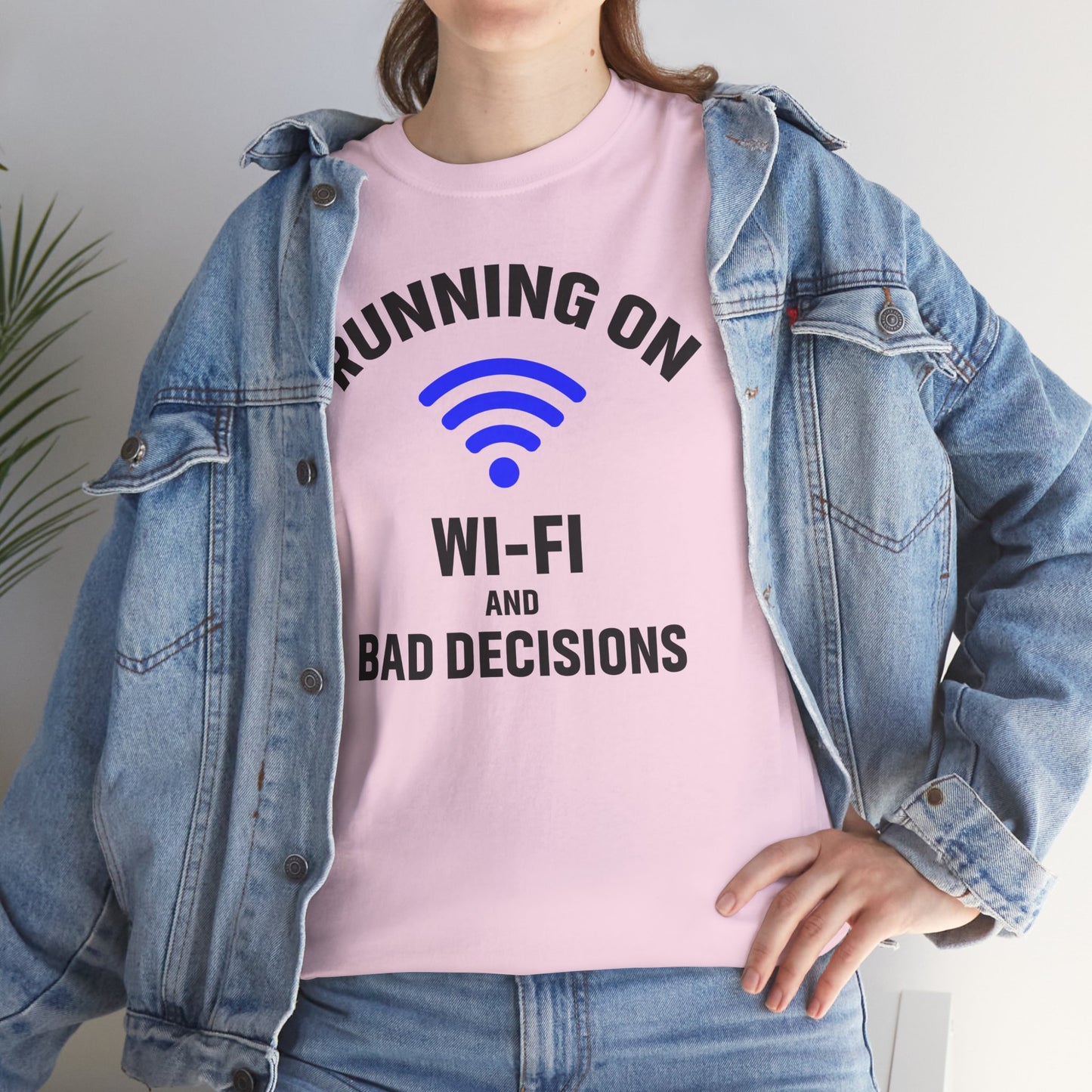 Running On Wi-Fi And Bad Decisions Unisex T-Shirt | Funny Tee for Tech Lovers, Gift for Internet Junkies, Office Gift