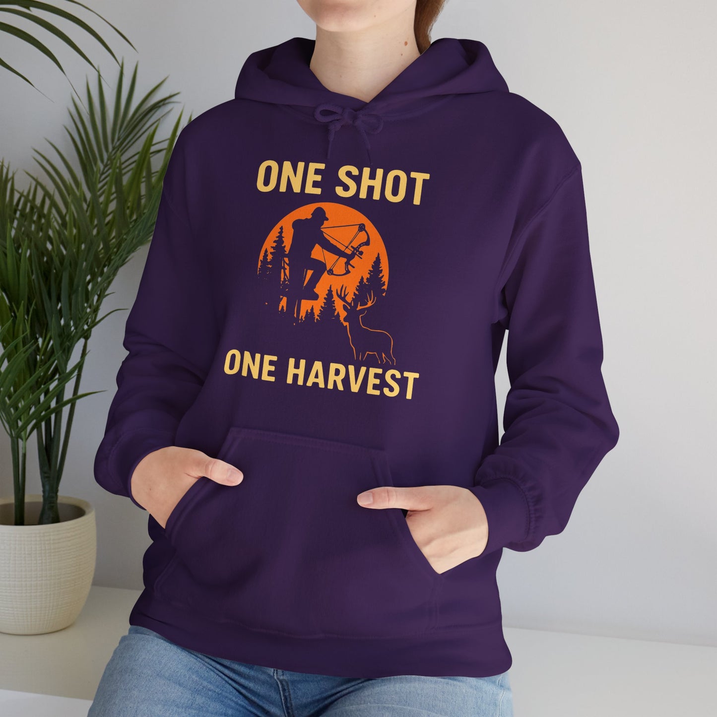 Hunting Theme Unisex Hoodie, One Shot One Harvest, Fall Apparel, Outdoor Gear, Gift for Hunters, Cozy Hoodie