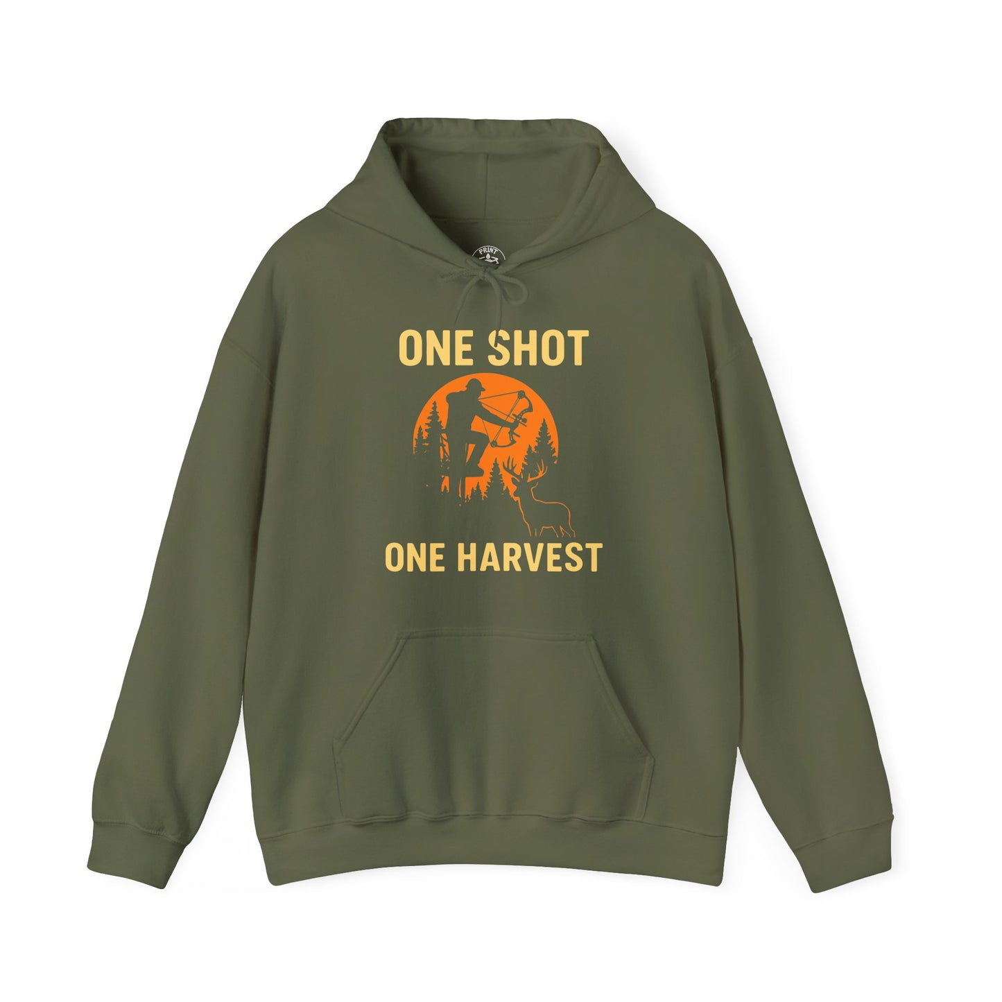 Hunting Theme Unisex Hoodie, One Shot One Harvest, Fall Apparel, Outdoor Gear, Gift for Hunters, Cozy Hoodie