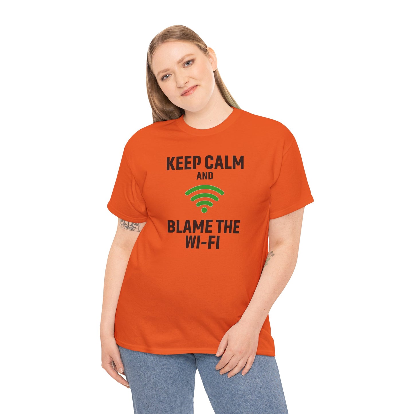 Keep Calm Blame the Wi-Fi Tee | Unisex Heavy Cotton Shirt for Tech Lovers, Funny Office Gift, Internet Humor Apparel, Casual Wear