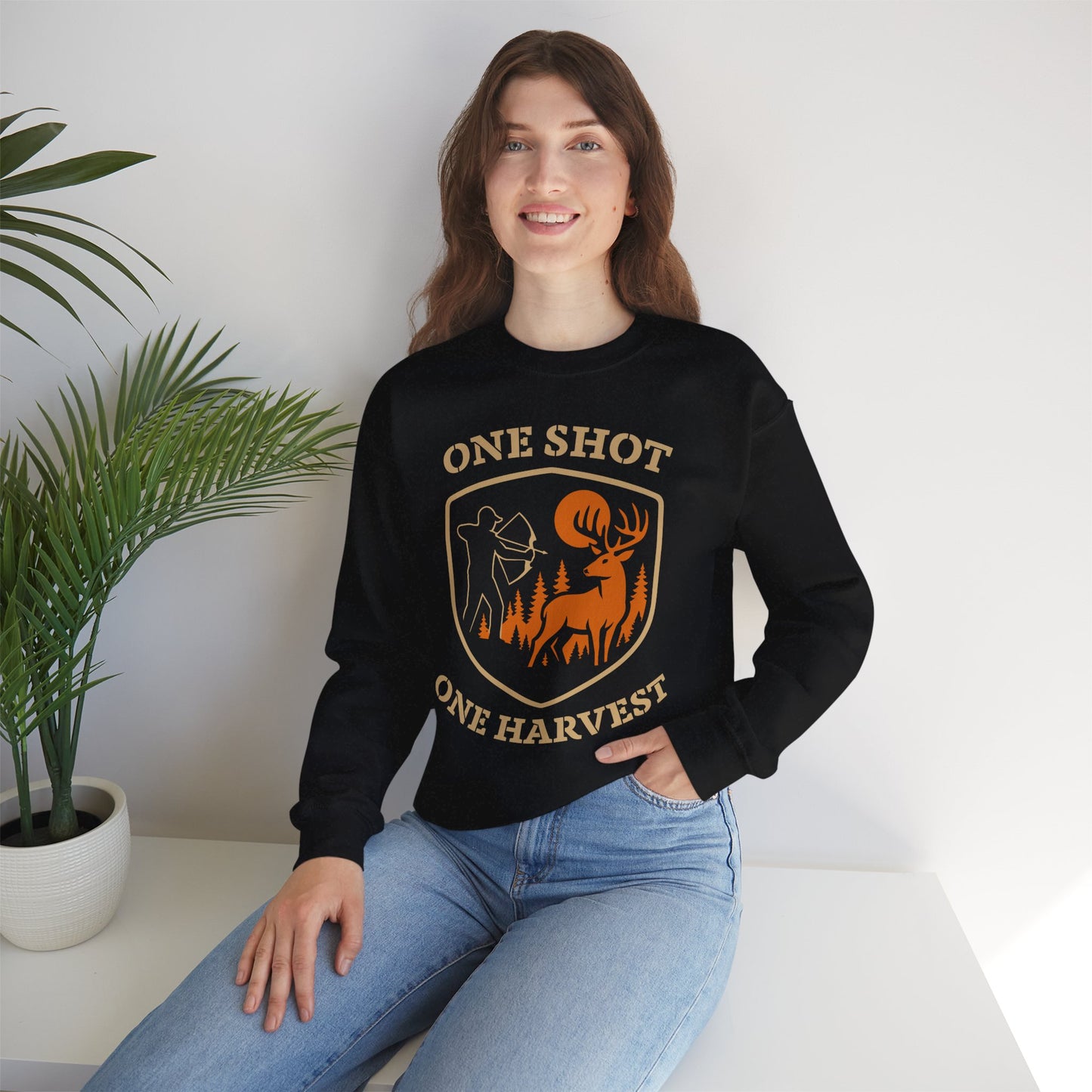 Outdoor Hunting Sweatshirt, Perfect for Hunters, One Shot One Harvest Gift, Cozy Fall Apparel, Classic Crewneck