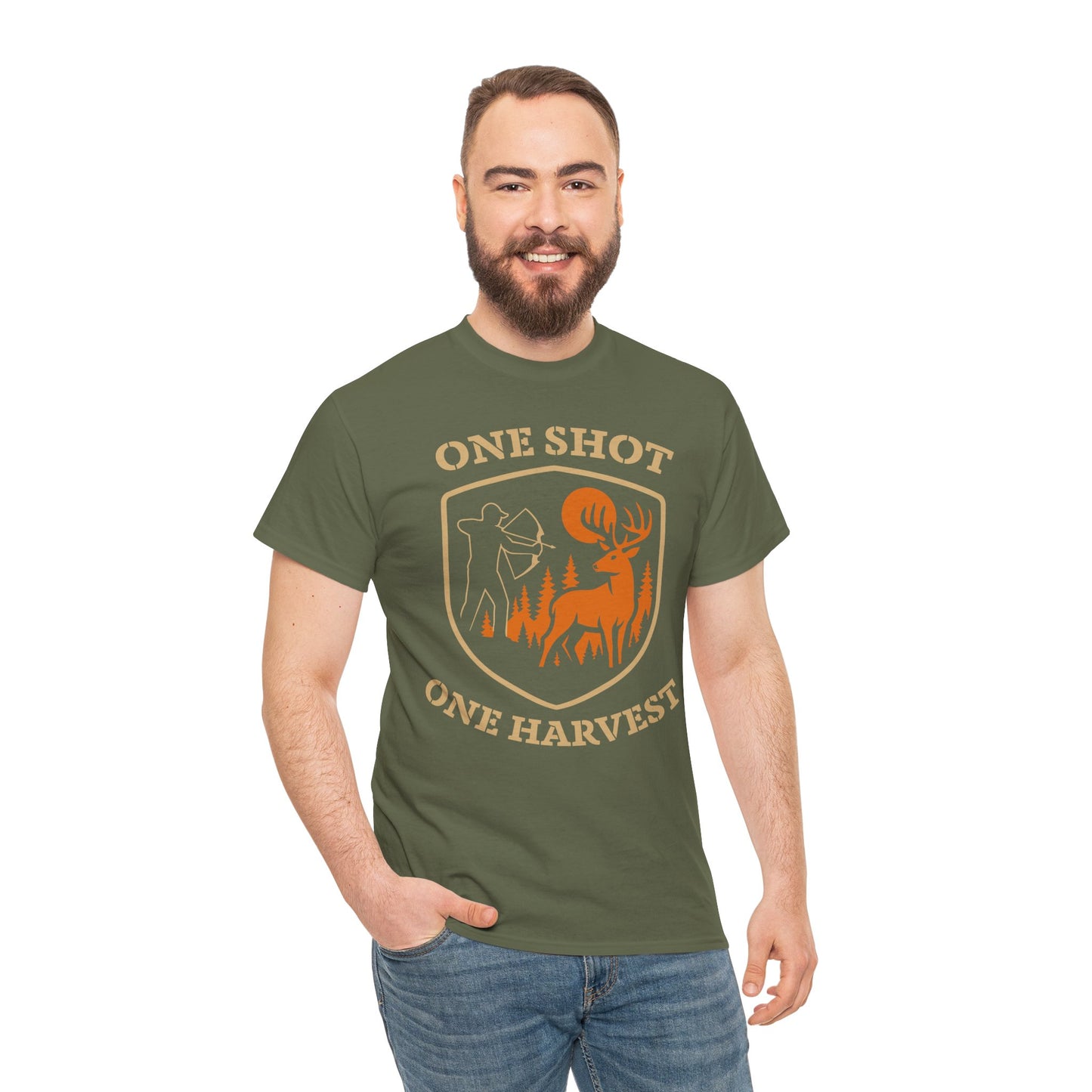 Hunting Tee Shirt, One Shot One Harvest Graphic Shirt, Outdoor Apparel, Gift for Hunters, Casual Wear, Hunting Season T-Shirt
