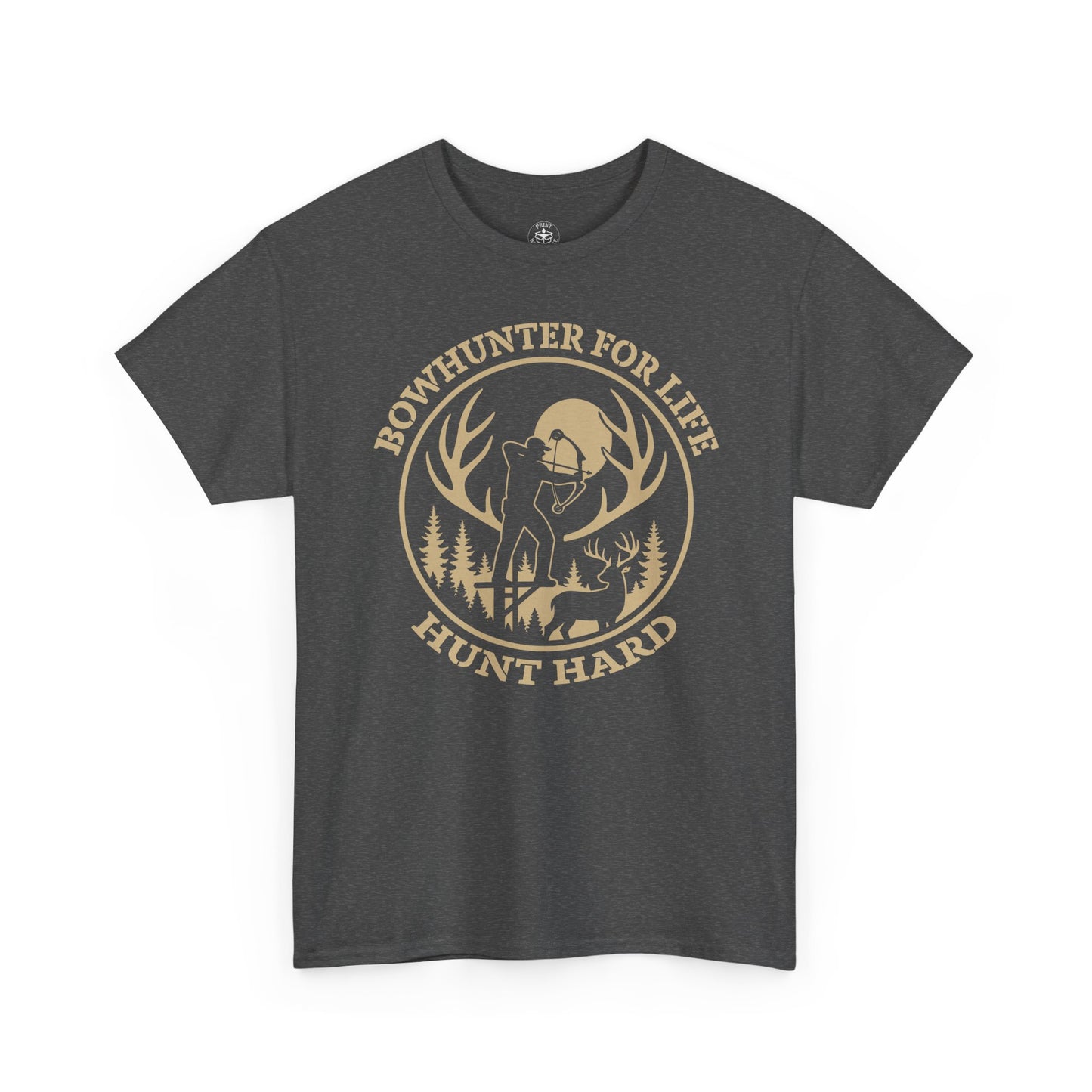 Unisex Heavy Cotton Tee featuring 'Bowhunter for Life - Hunt Hard' Graphic, Perfect for Hunters, Outdoor Enthusiasts