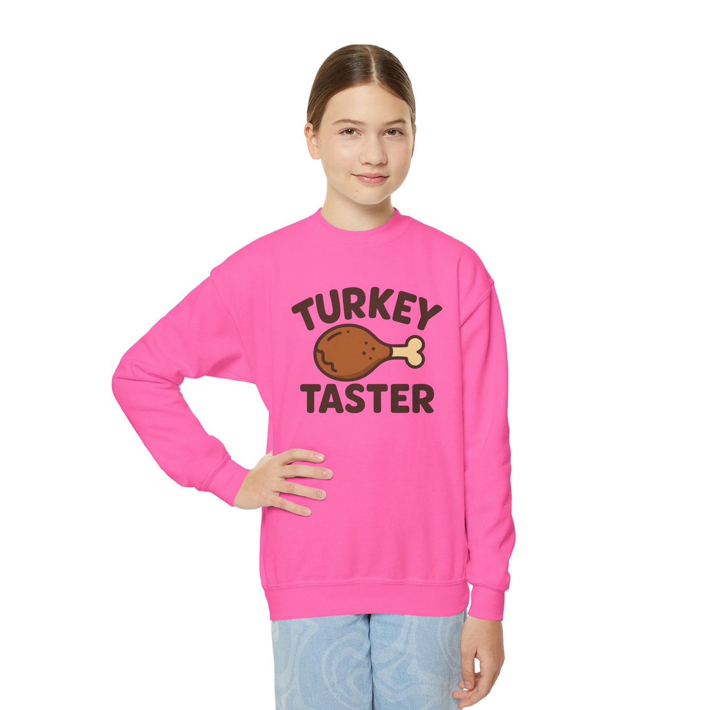 Turkey Taster Youth Crewneck Sweatshirt, Thanksgiving Gift, Kids Sweatshirt, Fall Apparel, Family Dinner Outfit, Turkey Lover Shirt