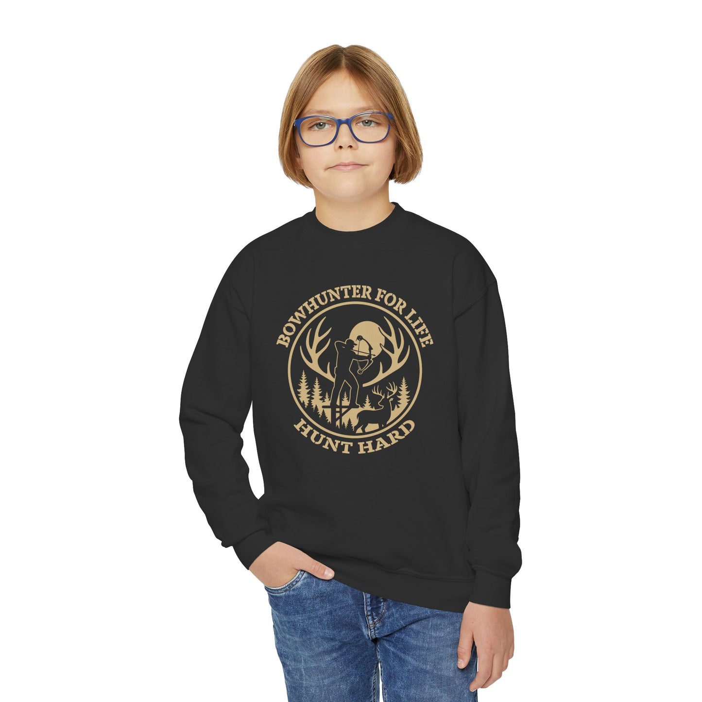 Bowhunter for Life Youth Crewneck Sweatshirt, Cozy Sweatshirt for Young Hunters, Perfect Gift for Kids, Outdoor Adventure Apparel