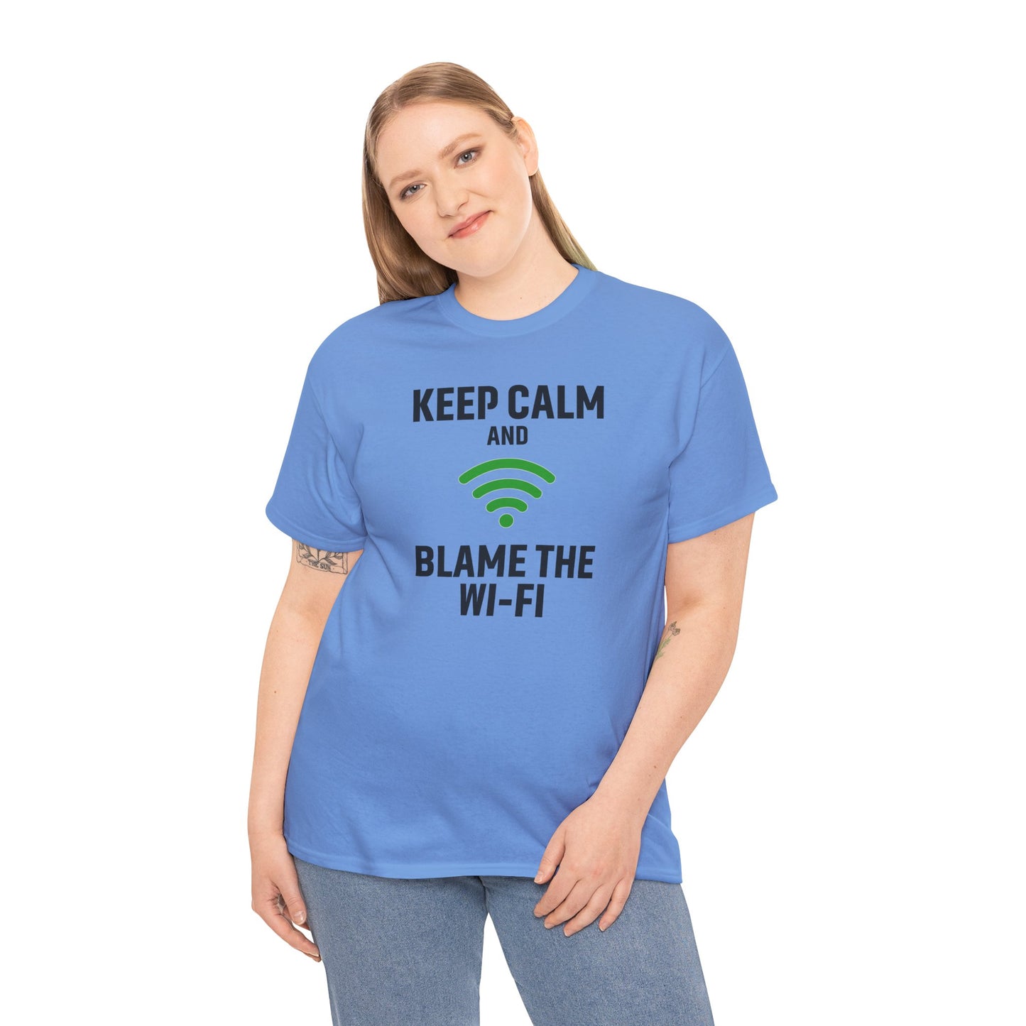 Keep Calm Blame the Wi-Fi Tee | Unisex Heavy Cotton Shirt for Tech Lovers, Funny Office Gift, Internet Humor Apparel, Casual Wear