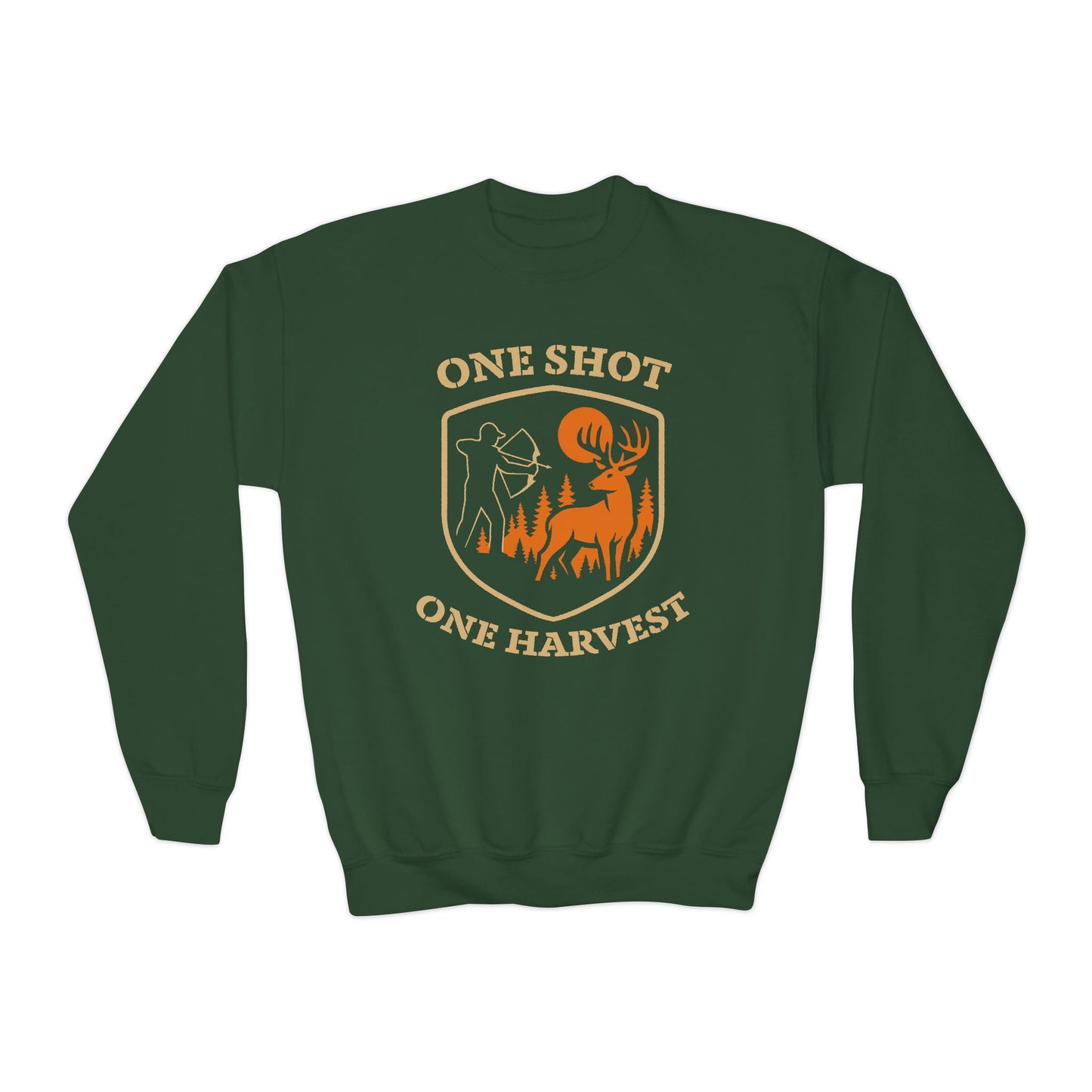 Youth Hunting Sweatshirt, One Shot One Harvest, Perfect Gift for Young Hunters, Outdoor Sportswear, Fall and Winter Apparel