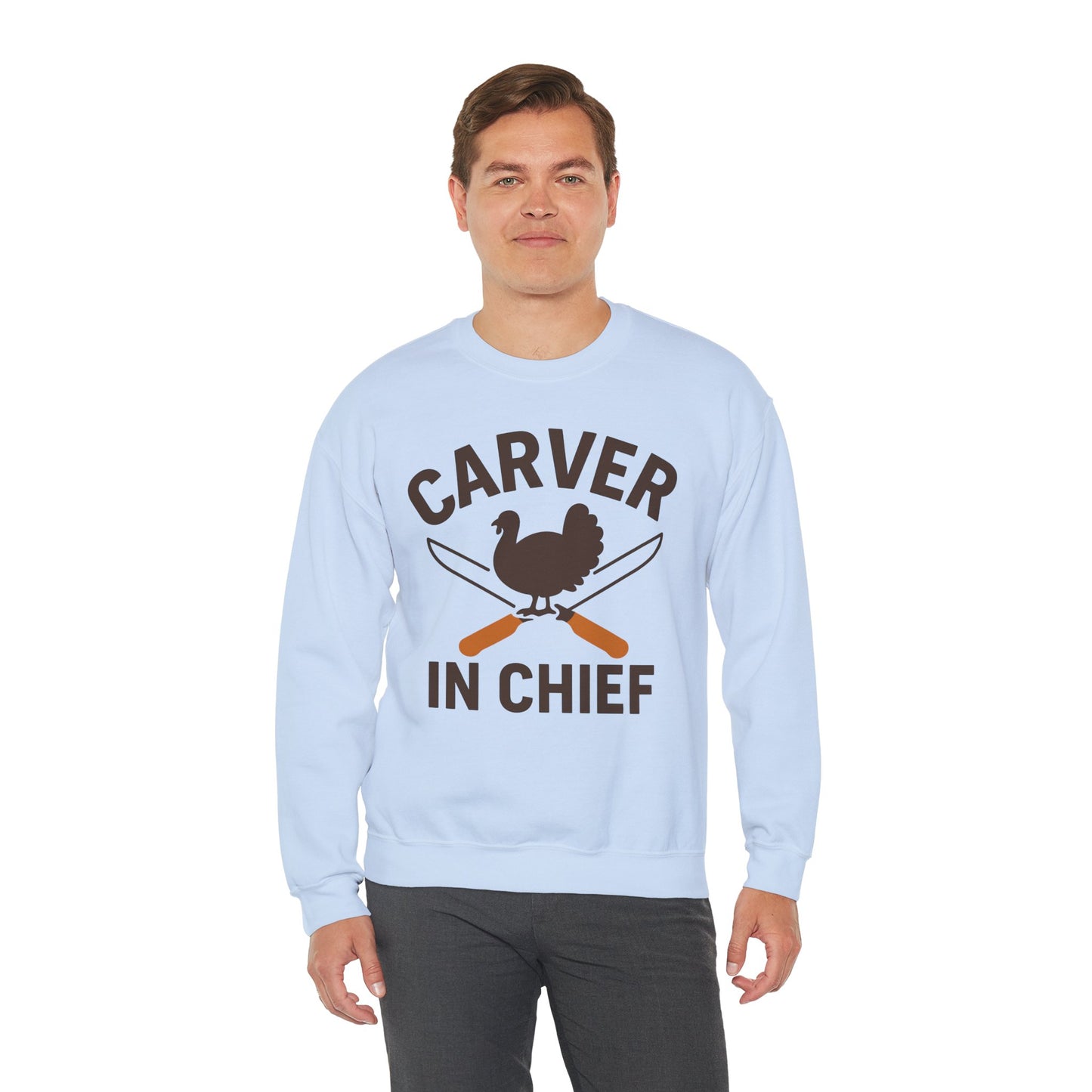 Thanksgiving Carver in Chief Sweatshirt, Funny Thanksgiving Gift, Unisex Crewneck, Holiday Apparel, Family Gathering Outfit