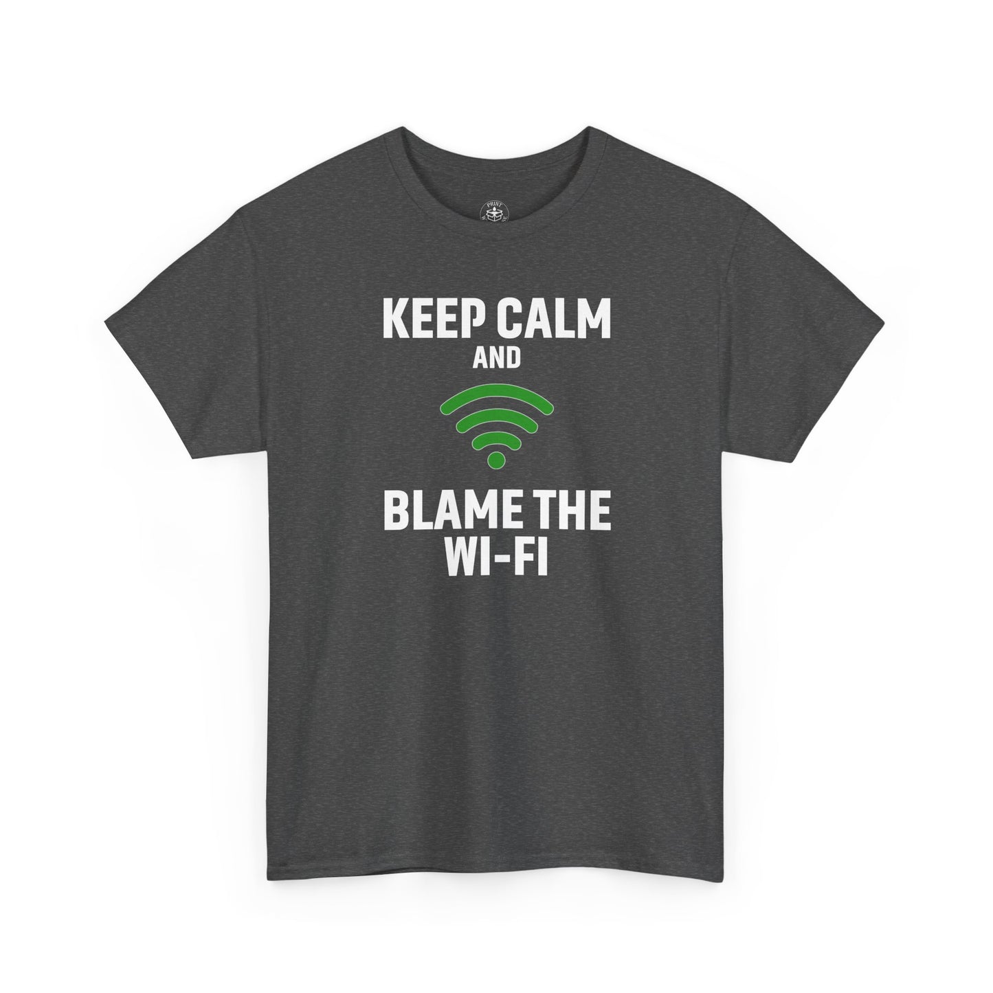 Keep Calm Blame the Wi-Fi Tee, Funny Unisex Heavy Cotton Tee, Perfect for Tech Lovers, Office Gifts, Internet Humor Shirt