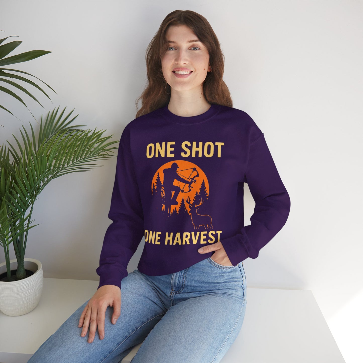 Hunting Crewneck Sweatshirt, One Shot One Harvest Sweatshirt, Gift for Hunters, Outdoor Apparel, Fall Outfit, Harvest Season Sweatshirt