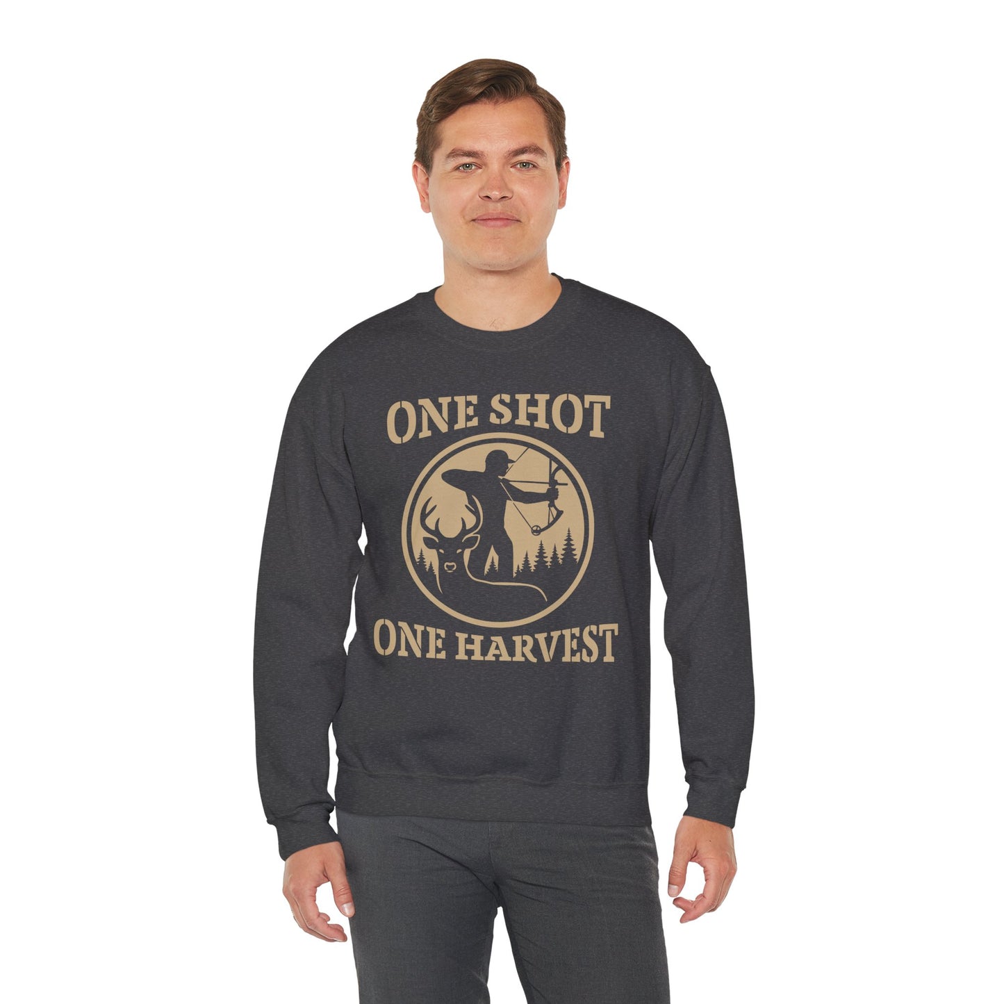 Rustic Hunter's Sweatshirt | One Shot One Harvest | Cozy Crewneck for Outdoor Lovers, Gift for Hunters, Fall Apparel, Nature Lover's Gift