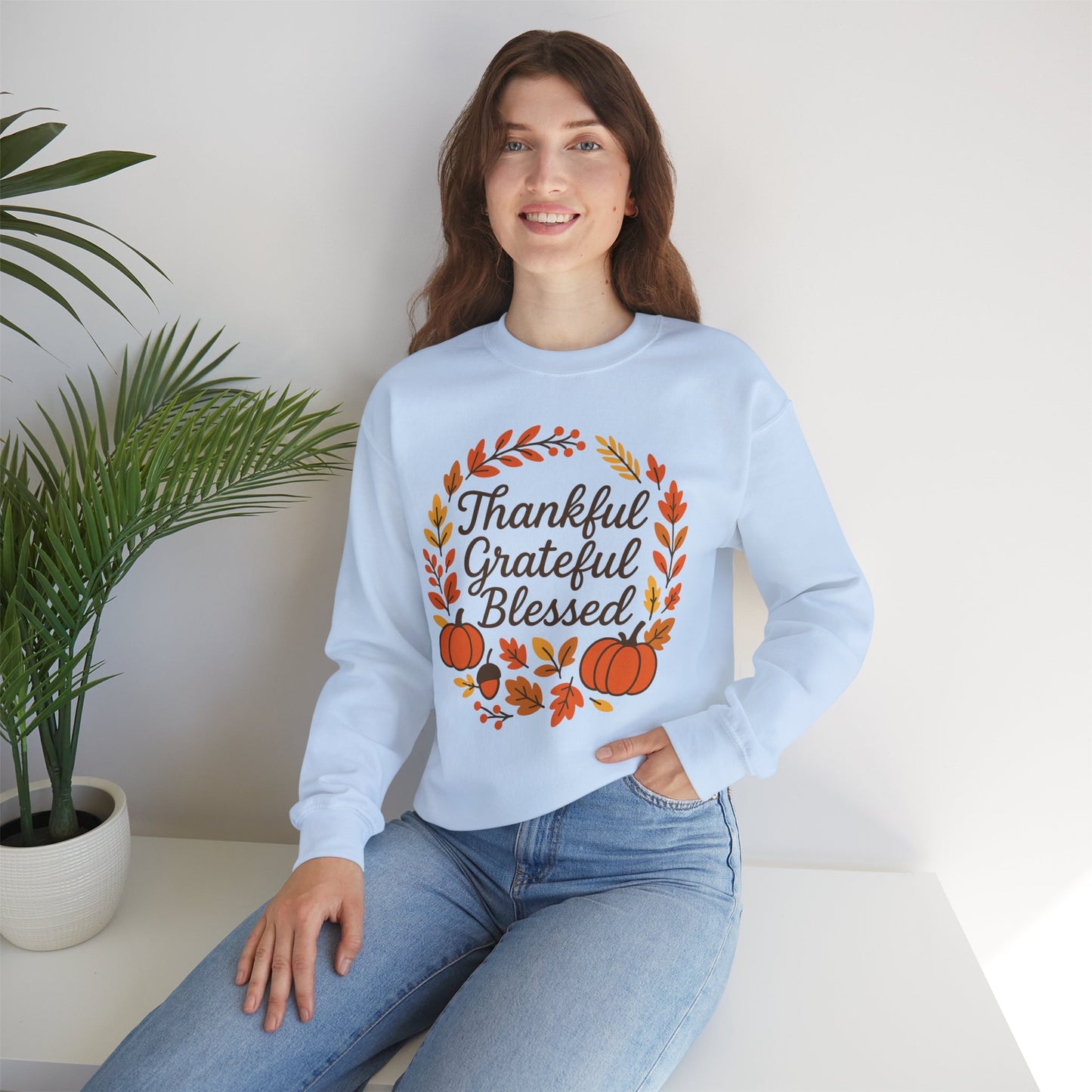 Thankful Grateful Blessed Sweatshirt, Cozy Fall Apparel, Thanksgiving Gift, Unisex Crewneck, Autumn Fashion