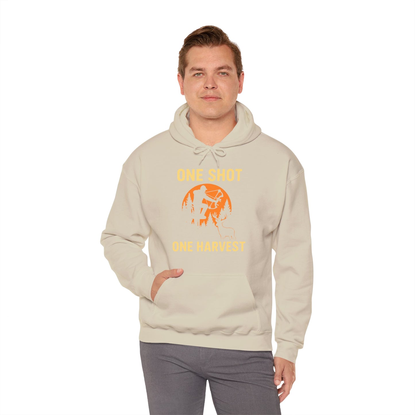 Hunting Theme Unisex Hoodie, One Shot One Harvest, Fall Apparel, Outdoor Gear, Gift for Hunters, Cozy Hoodie