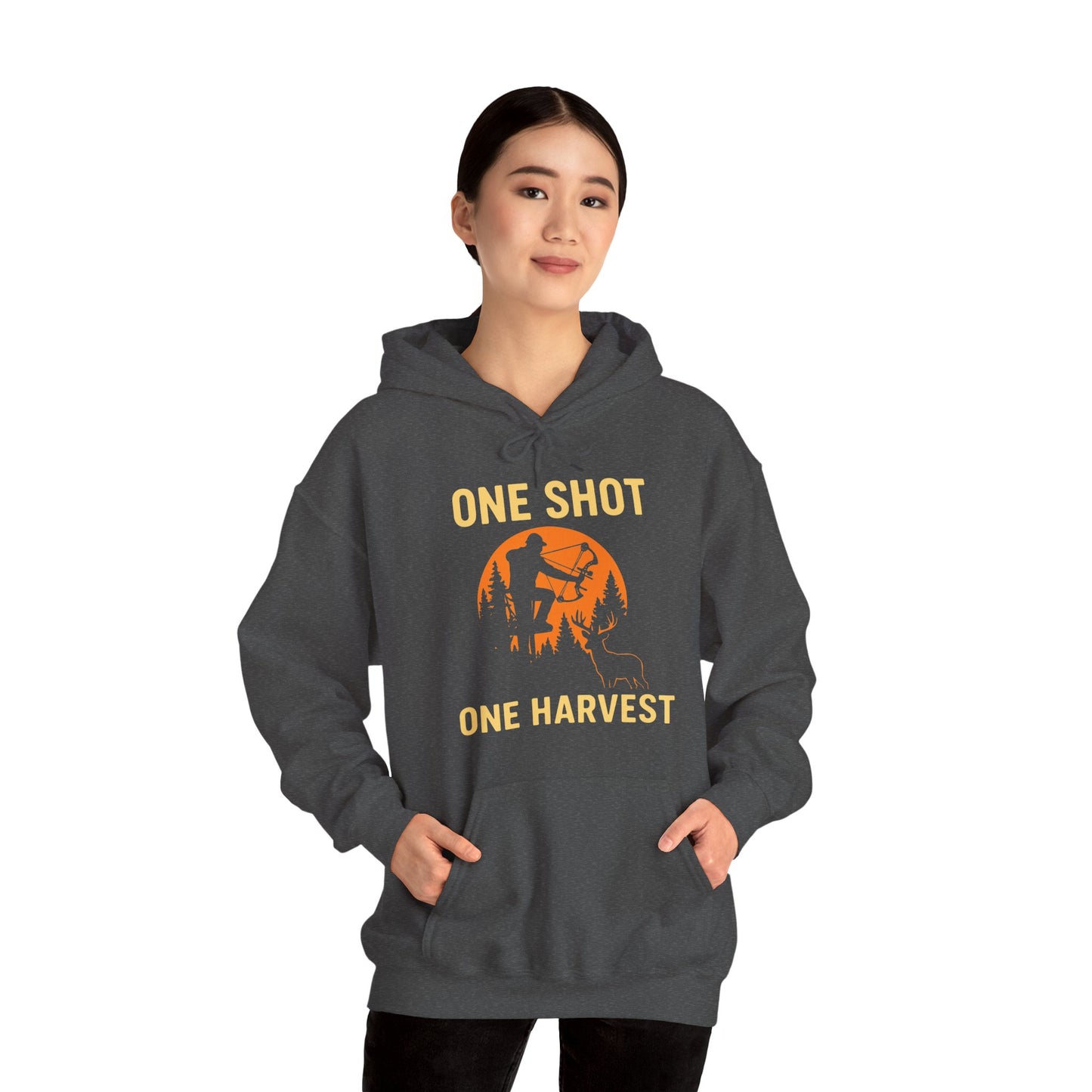Hunting Theme Unisex Hoodie, One Shot One Harvest, Fall Apparel, Outdoor Gear, Gift for Hunters, Cozy Hoodie