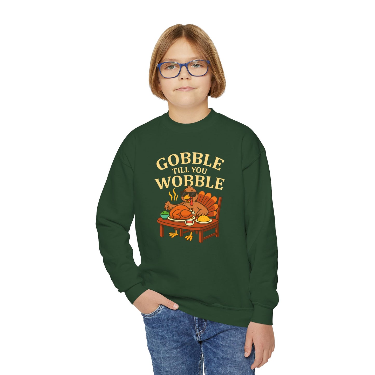 Youth Crewneck Sweatshirt - Gobble Till You Wobble, Thanksgiving Gift, Fall Fashion, Youth Apparel, Cozy Sweater, Holiday Wear