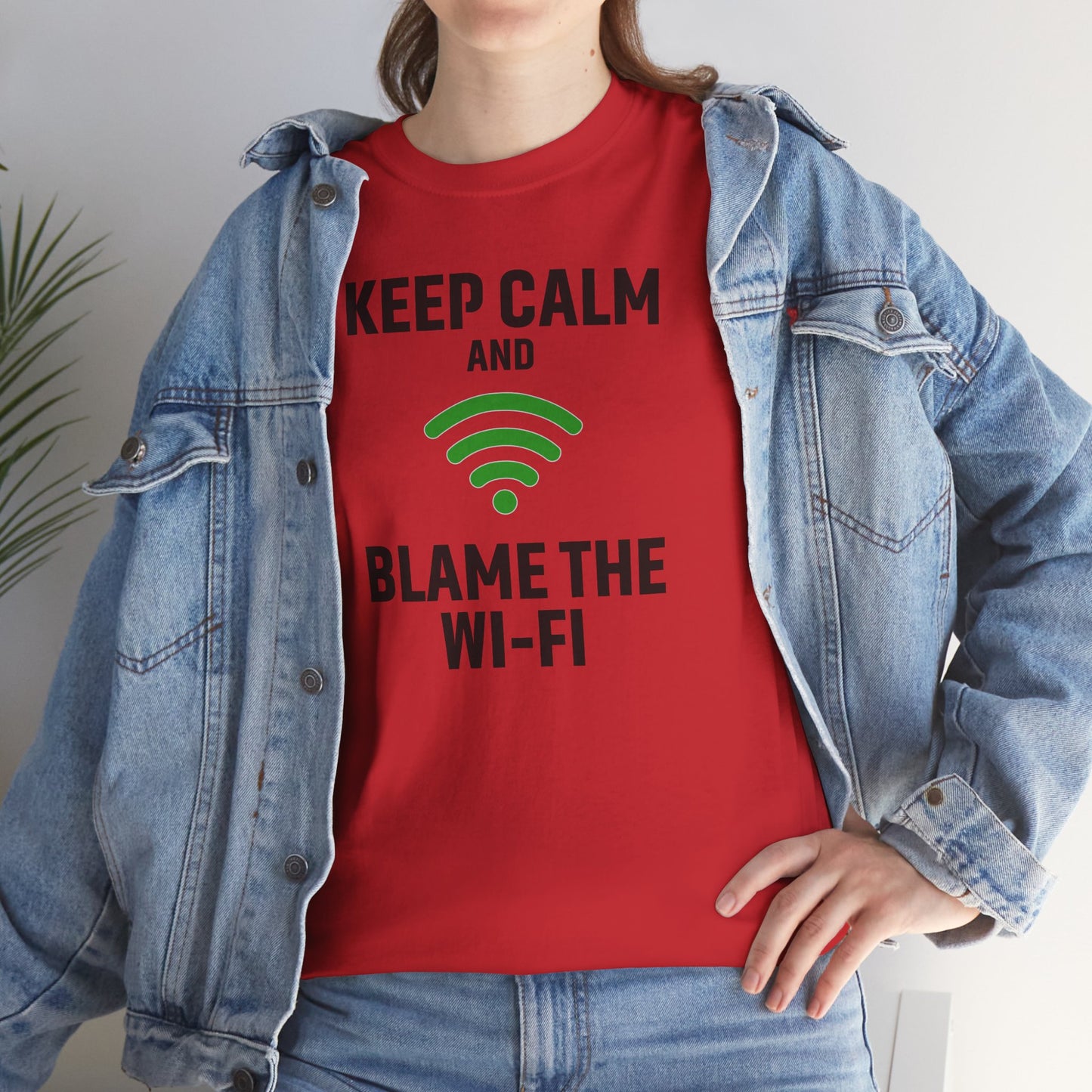 Keep Calm Blame the Wi-Fi Tee | Unisex Heavy Cotton Shirt for Tech Lovers, Funny Office Gift, Internet Humor Apparel, Casual Wear