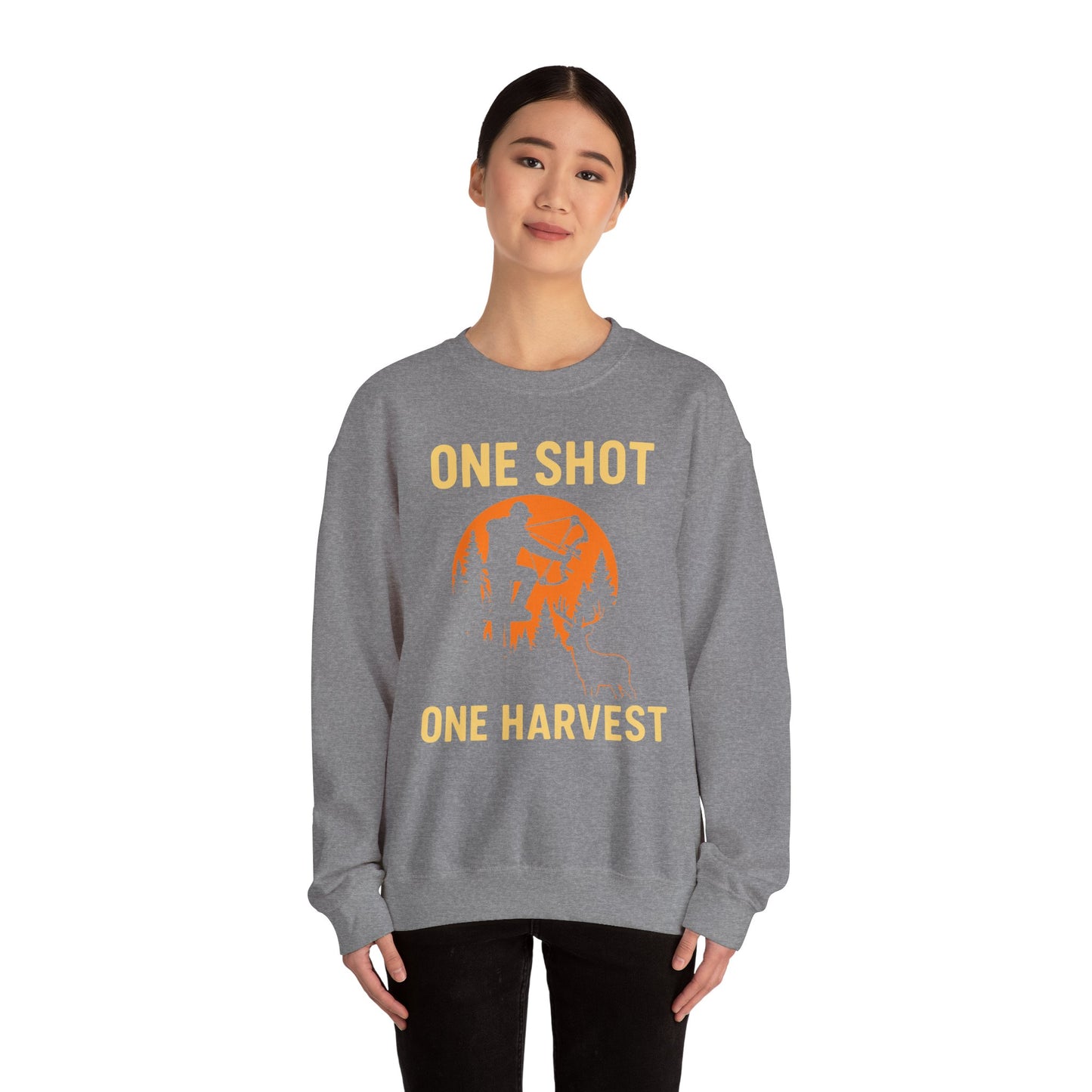 Hunting Crewneck Sweatshirt, One Shot One Harvest Sweatshirt, Gift for Hunters, Outdoor Apparel, Fall Outfit, Harvest Season Sweatshirt