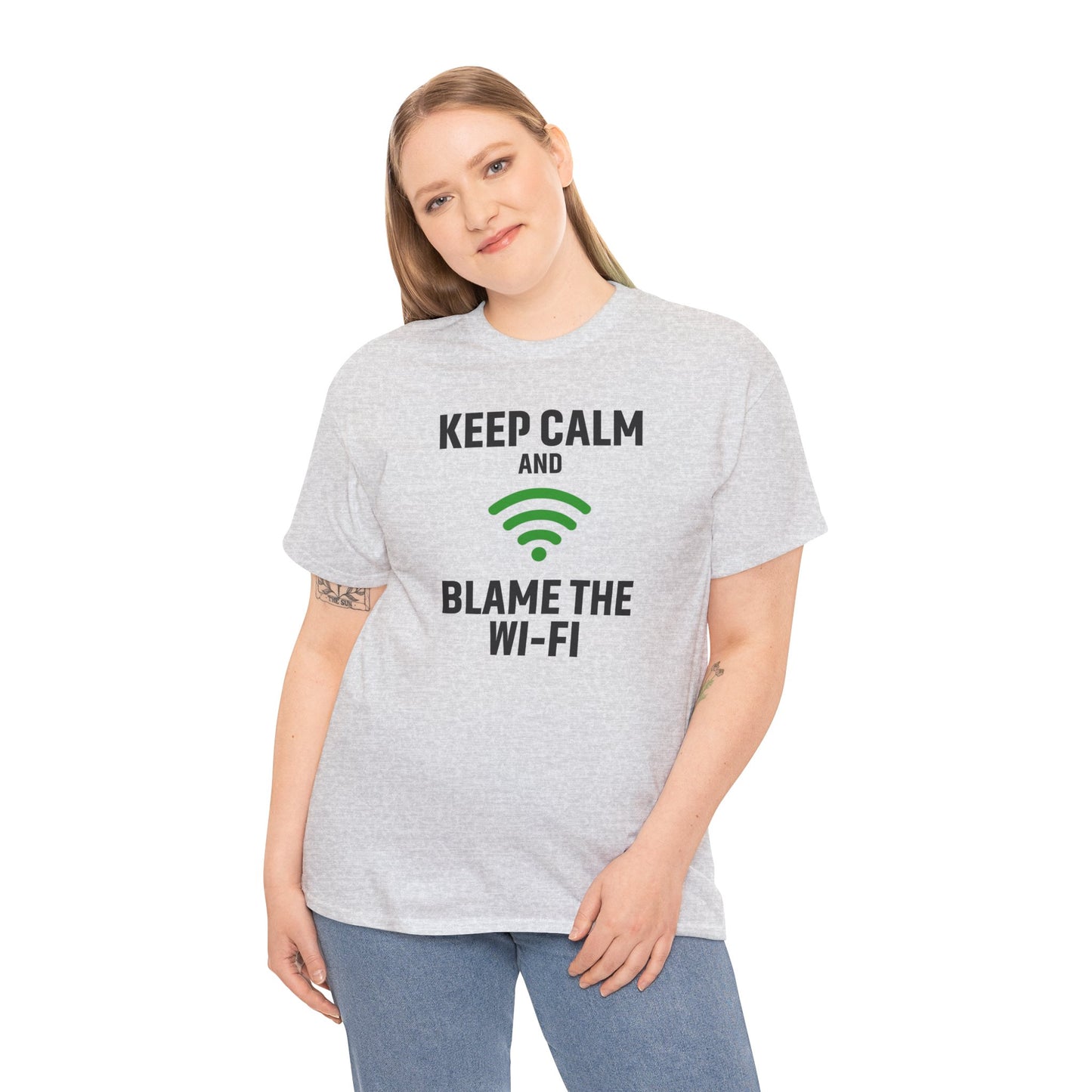Keep Calm Blame the Wi-Fi Tee | Unisex Heavy Cotton Shirt for Tech Lovers, Funny Office Gift, Internet Humor Apparel, Casual Wear
